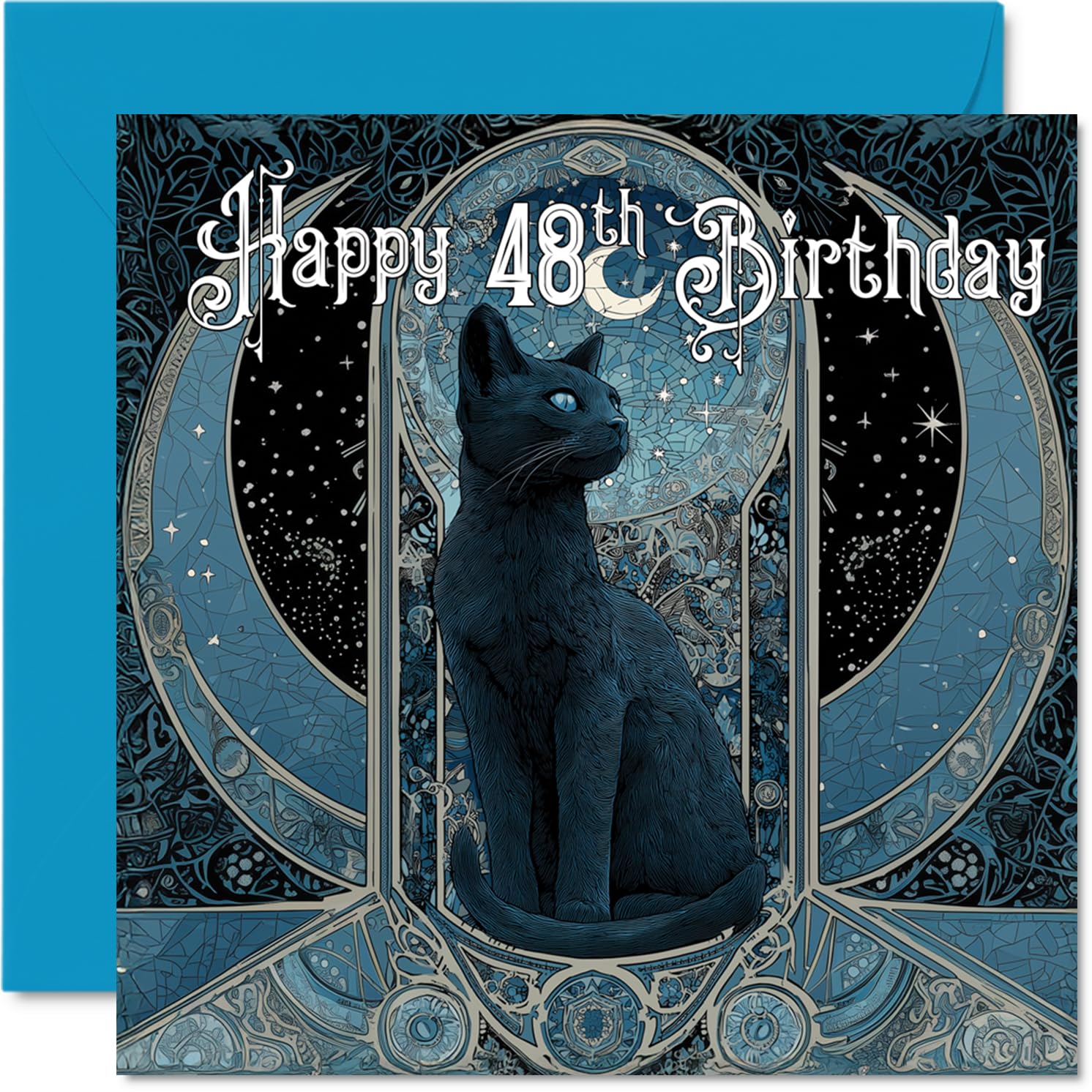 48th Birthday Cards for Men Women - Tarot Card Cat - Happy Birthday Card for 48 Year Old Man Woman Cousin Sister Dad Colleague, 145mm Bday Greeting Cards