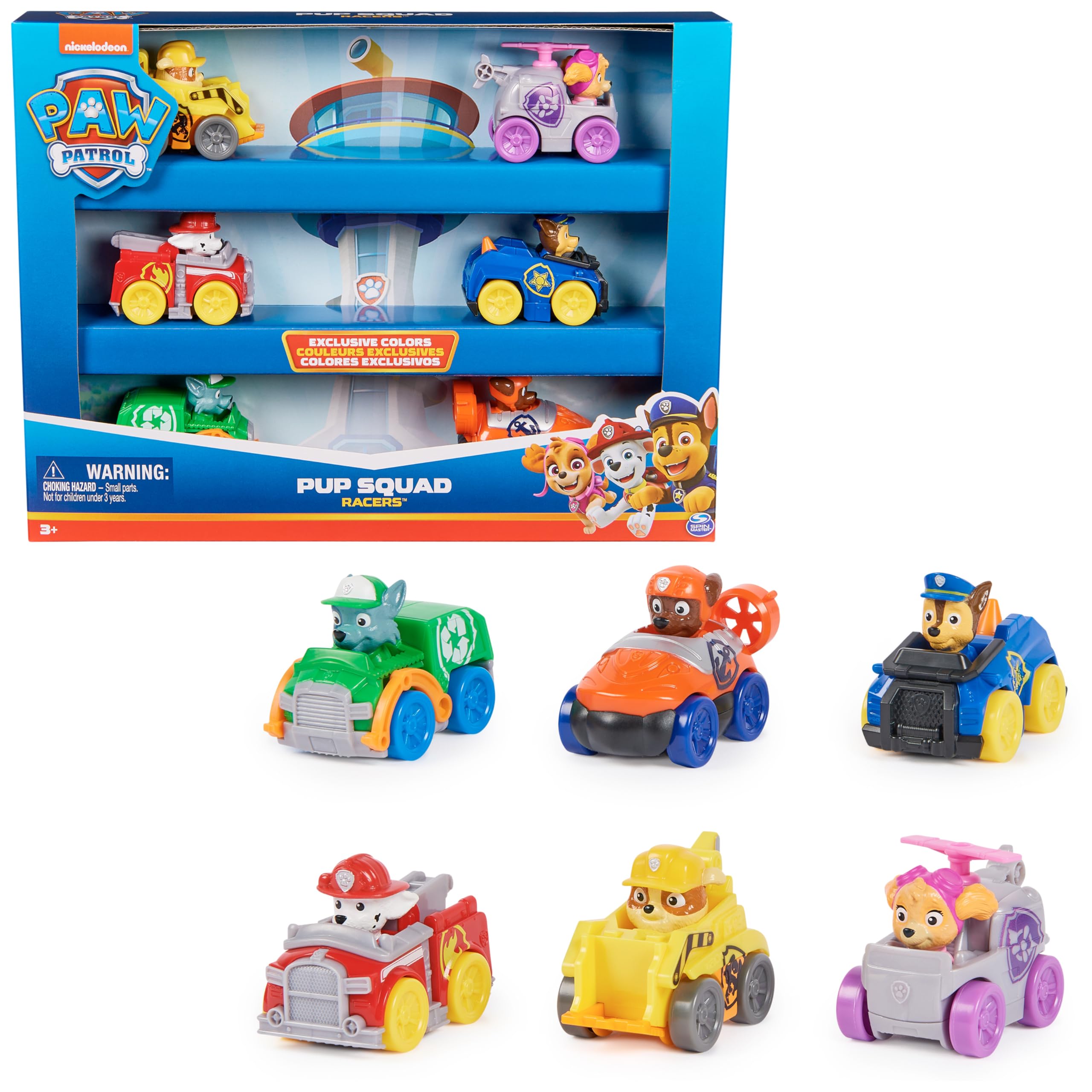 Paw Patrol Pup Squad Racers, Confezione Regalo con 6 Veicoli, Personaggi Collezione, Giocattoli per Bambini e Bambine, 3+ Anni