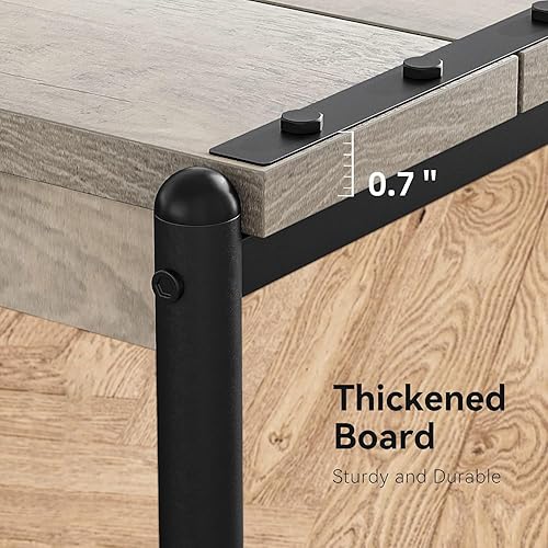Miniatura 4 de Mesa auxiliar de almacenamiento de madera, cuadrada grande de 20 pulgadas con estante de 2 niveles, marco de metal moderno para cama, sofá, mesa