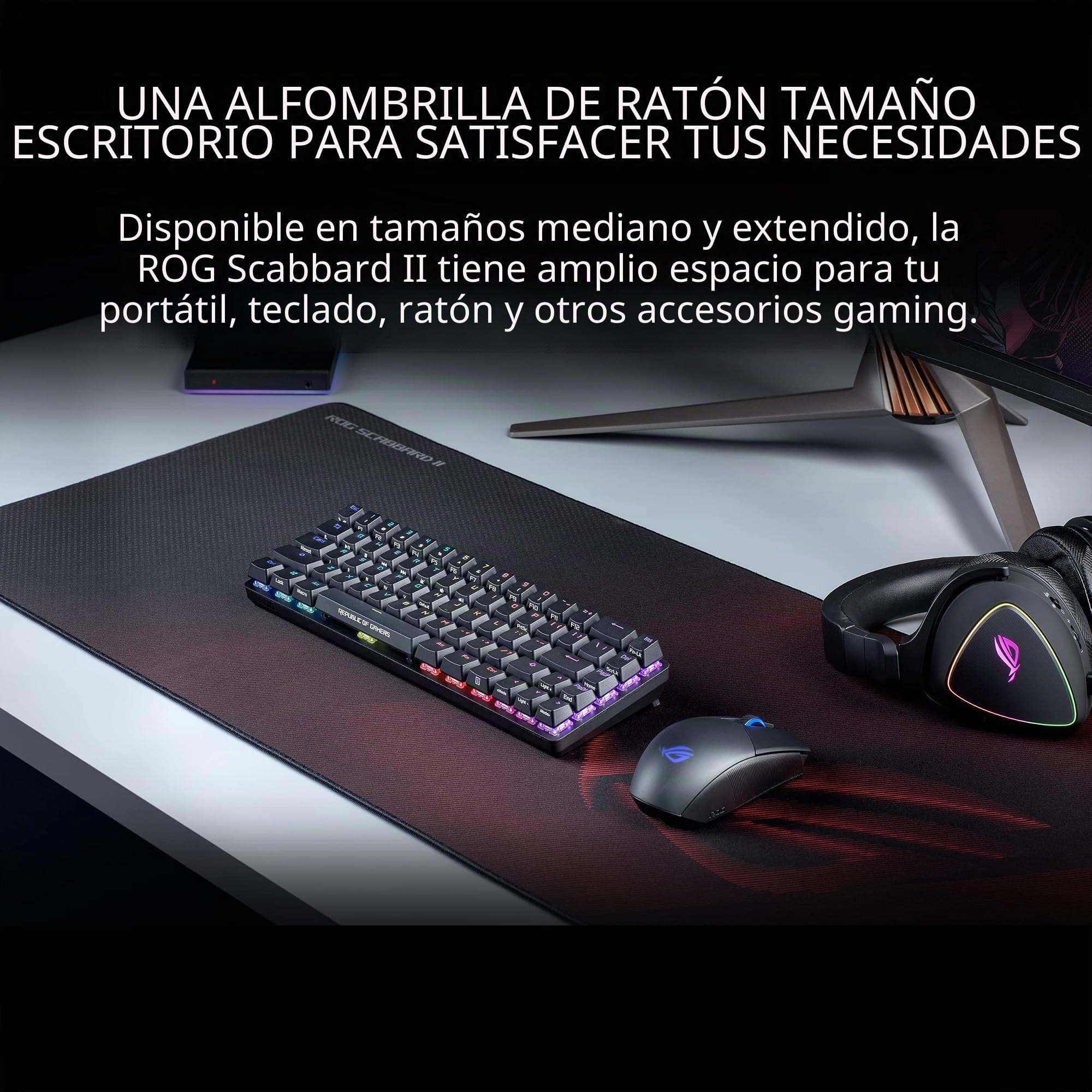 ASUS ROG Scabbard II - Alfombrilla de Mouse extendida para Juegos | Nano tecnología de Seguimiento de Deslizamiento Suave | Revestimiento Protector para Agua, Aceite, Superficie Repelente al Polvo |
