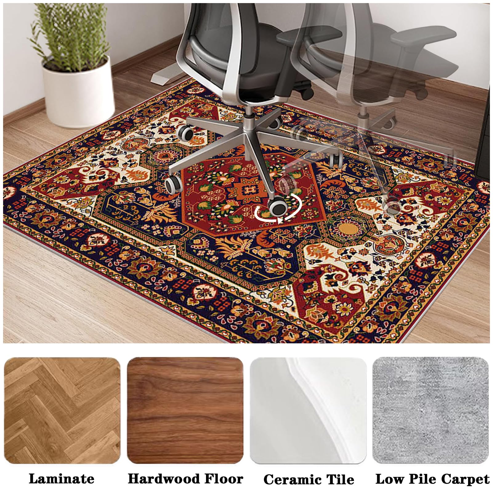 Bodenschutzmatte für Hartböden und Teppich Gaming Stuhlmatte für Hartholzboden Schreibtischstuhl Unterlage rutschfest Bodenschutz Stuhlmatte für Hartböden, Parkett und Laminat 90 x 120 cm