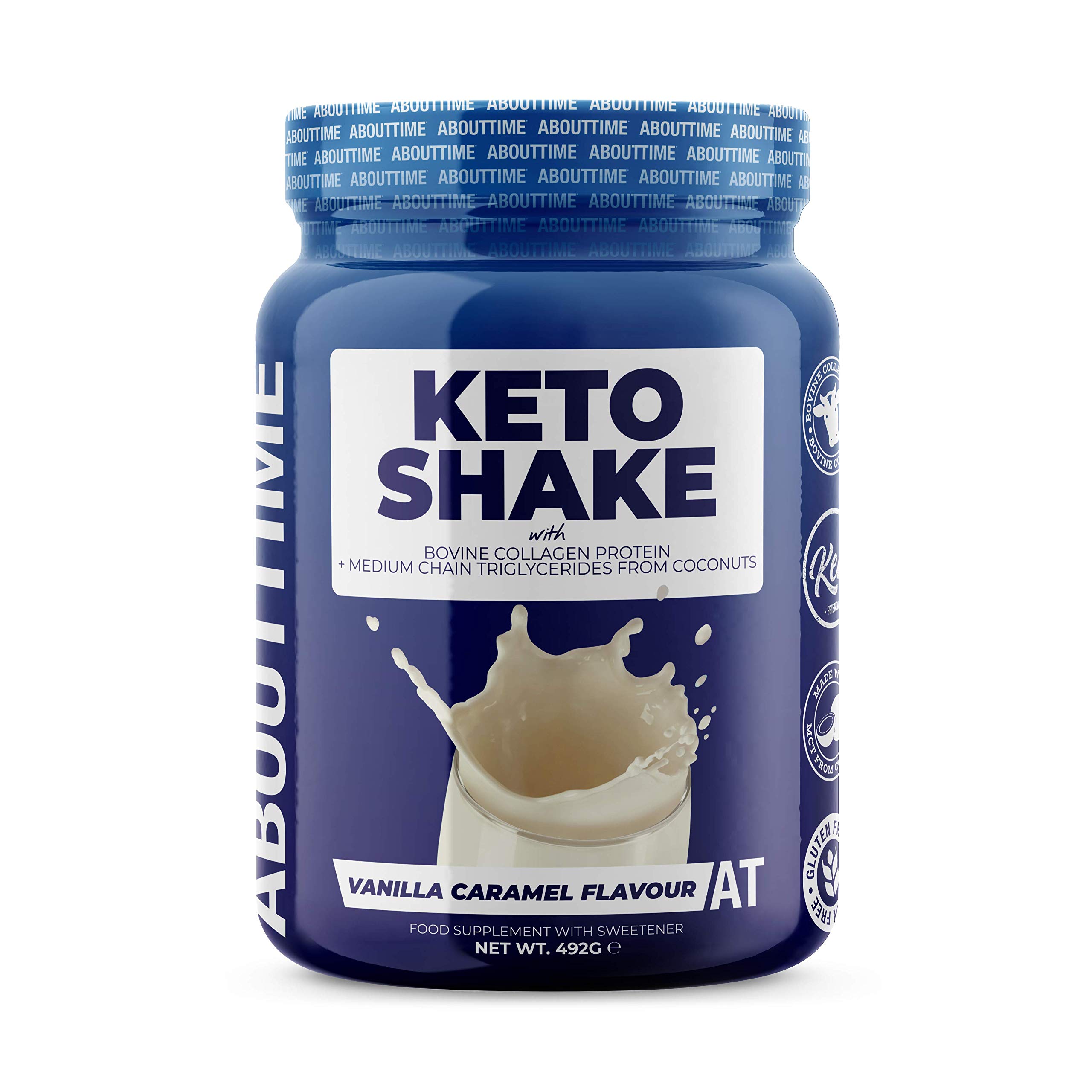 About Time High Protein Keto Shake - Vanilla Caramel - 492g - with MCT and Collagen
