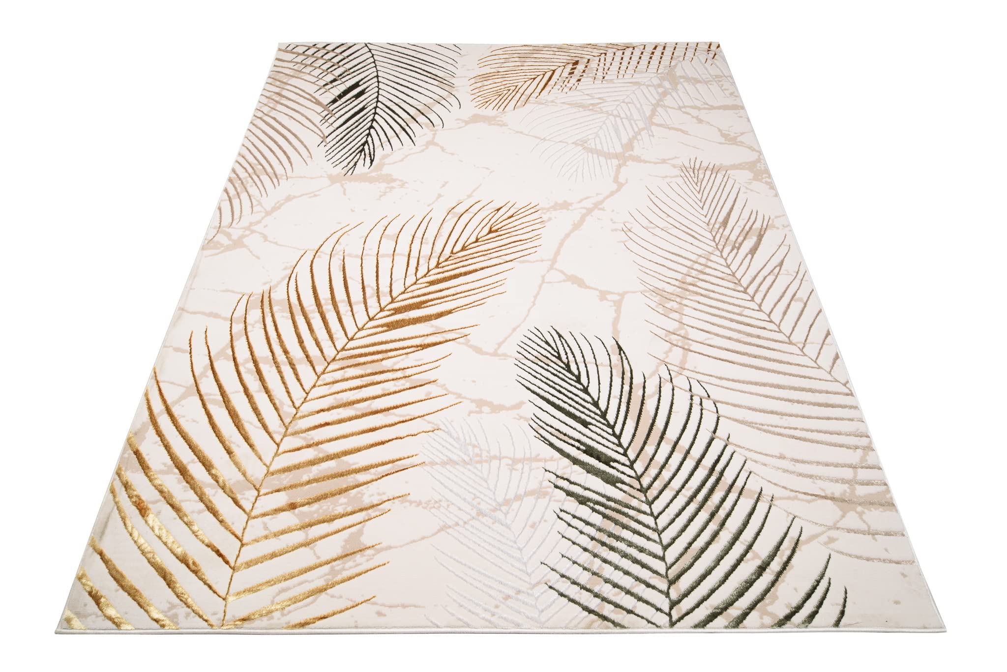 TAPISO Golden Tappeto Moderno Soggiorno Motivo Floreale Fiori Foglie Palma tonalità Panna Oro Verde Salotto Camera Sala Cameretta Ragazzi Ufficio Oeko-Tex 200 x 250 cm