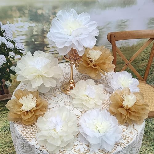 Miniatura 3 de Mybbshower Flor de papel de oro blanco de 10 a 6 pulgadas para decoración de pared del hogar, decoración de pared del hogar, 9 unidades