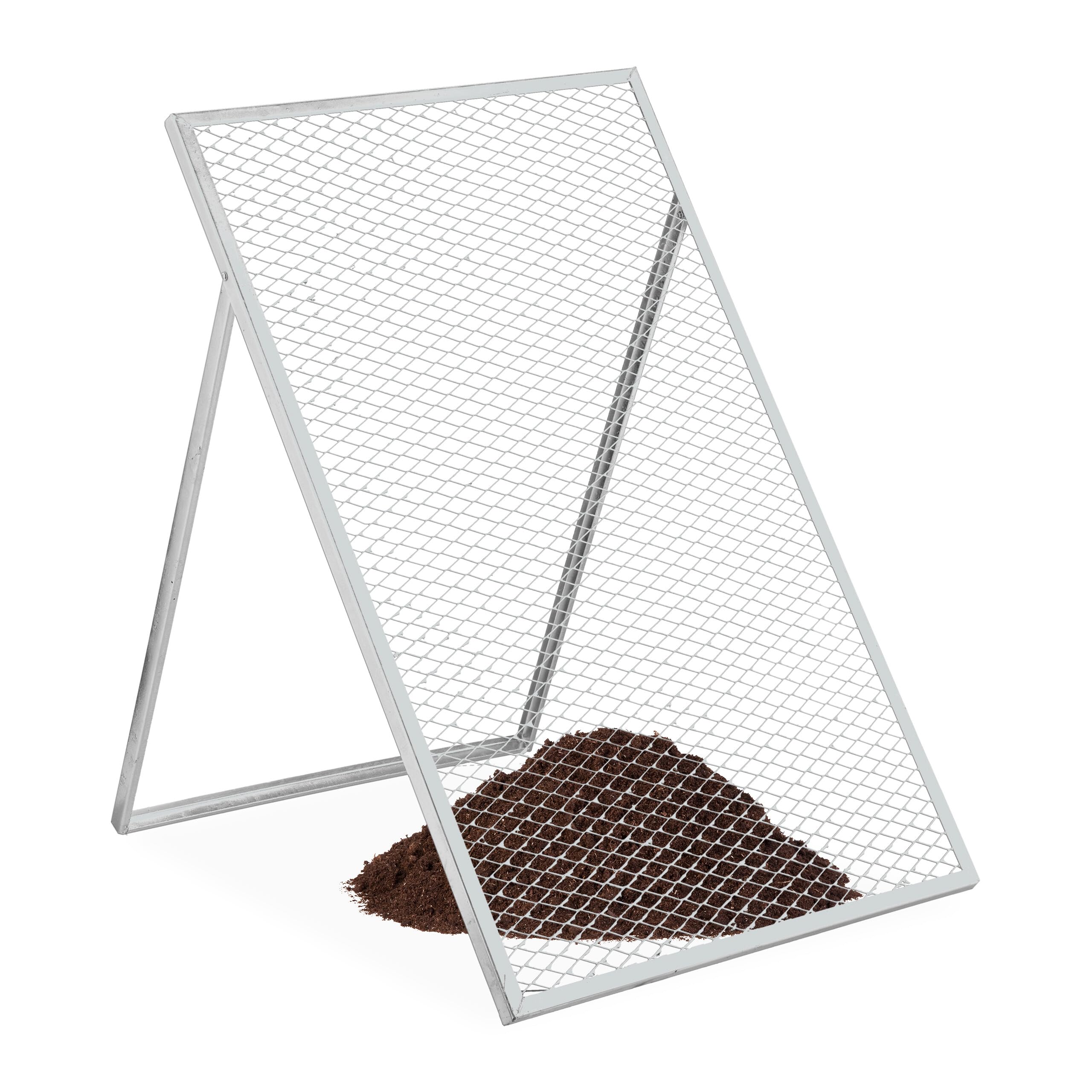 Relaxdays Silver Gardening Sieve, Hxw: 100 X 60 Cm, Soil Sifter, 20X40 Mm Mesh, For Compost & Gravel, Galvanised Steel,