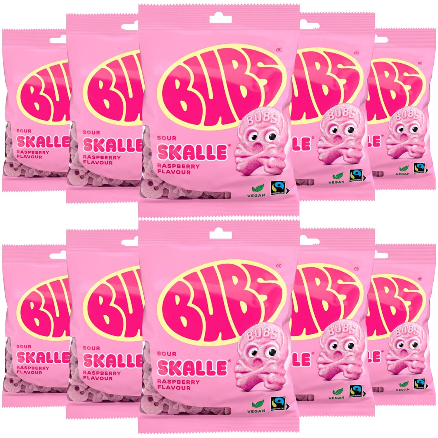 Swedish Candy Bubs Cool Raspberry Skull Foam 10 Pack of 90g (2 POUND)