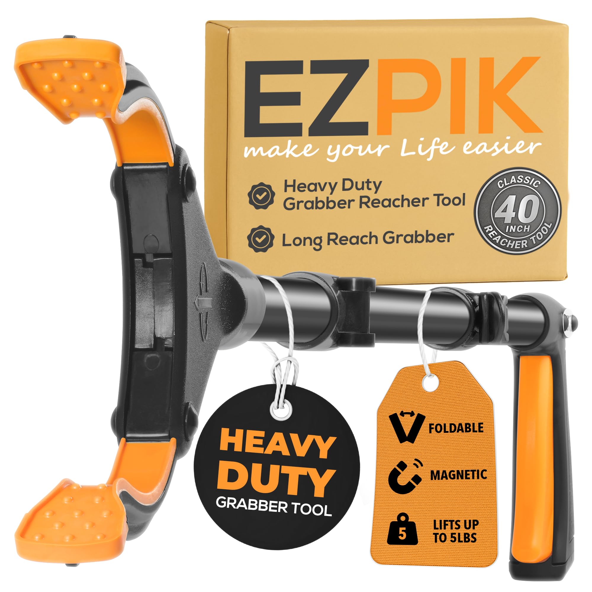 EZPIK Pro 40" Extended Grabber Reacher Tool for Elderly, Trash Hand Grabber Pickup Sticks for Seniors, Foldable Gripper Claw Pickup Tool, Hand Extension Magnetic Folding Tongs