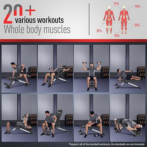 Miniatura 6 de JOROTO Banco de pesas, prensa de banco de entrenamiento ajustable, bancos de entrenamiento de fuerza plegables para gimnasio en casa, entrenamiento