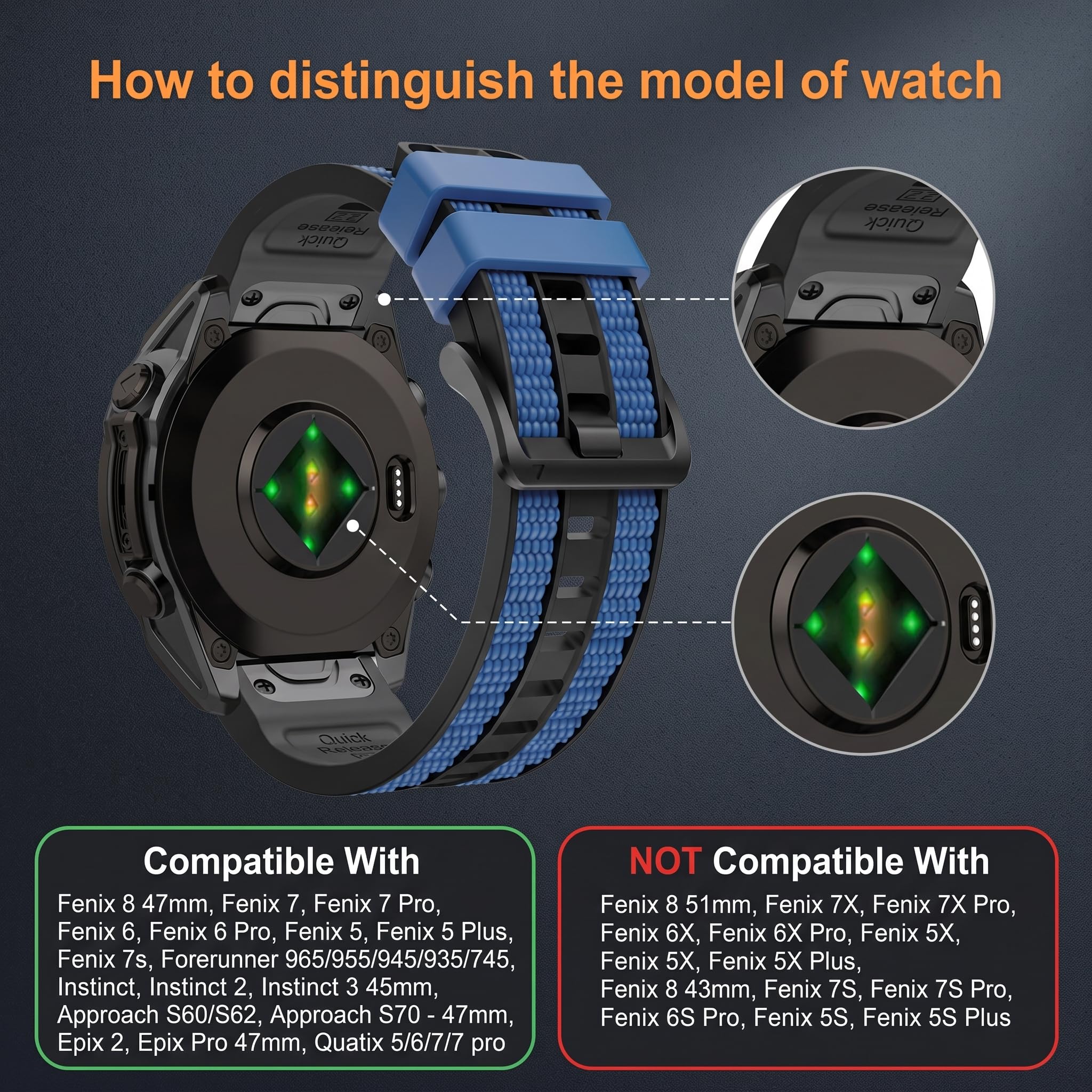 Bracelet de montre Quickfit 22 mm pour Garmin Fenix 8/7/6/5/Epix Gen 2 (47