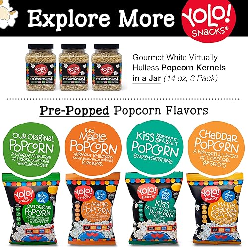 Miniatura 9 de YOLO! Gourmet Virtually Hulless Palomitas de maíz, maíz de mariposa blanca de primera calidad, sin OMG, sin gluten, vegano, bolsa resellable de 32