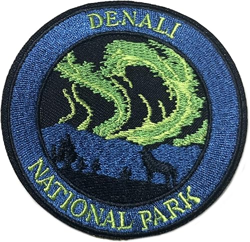 Parque Nacional Denali Luces del Norte Parche bordado de 3 pulgadas para planchar o coser, decorativo recuerdo de vacaciones, apliques para pasear