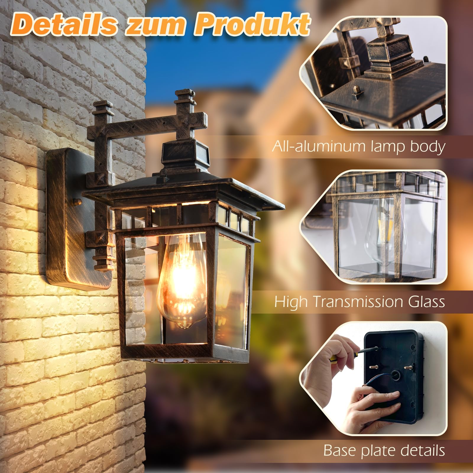 Wandlamp waterdicht buitenlamp vintage zwart IP44 gegoten aluminium glas buitenlamp metalen wandlamp retro E27 landhuis tuinlamp lampenkap ingang waterdicht buiten tuin balkon hal