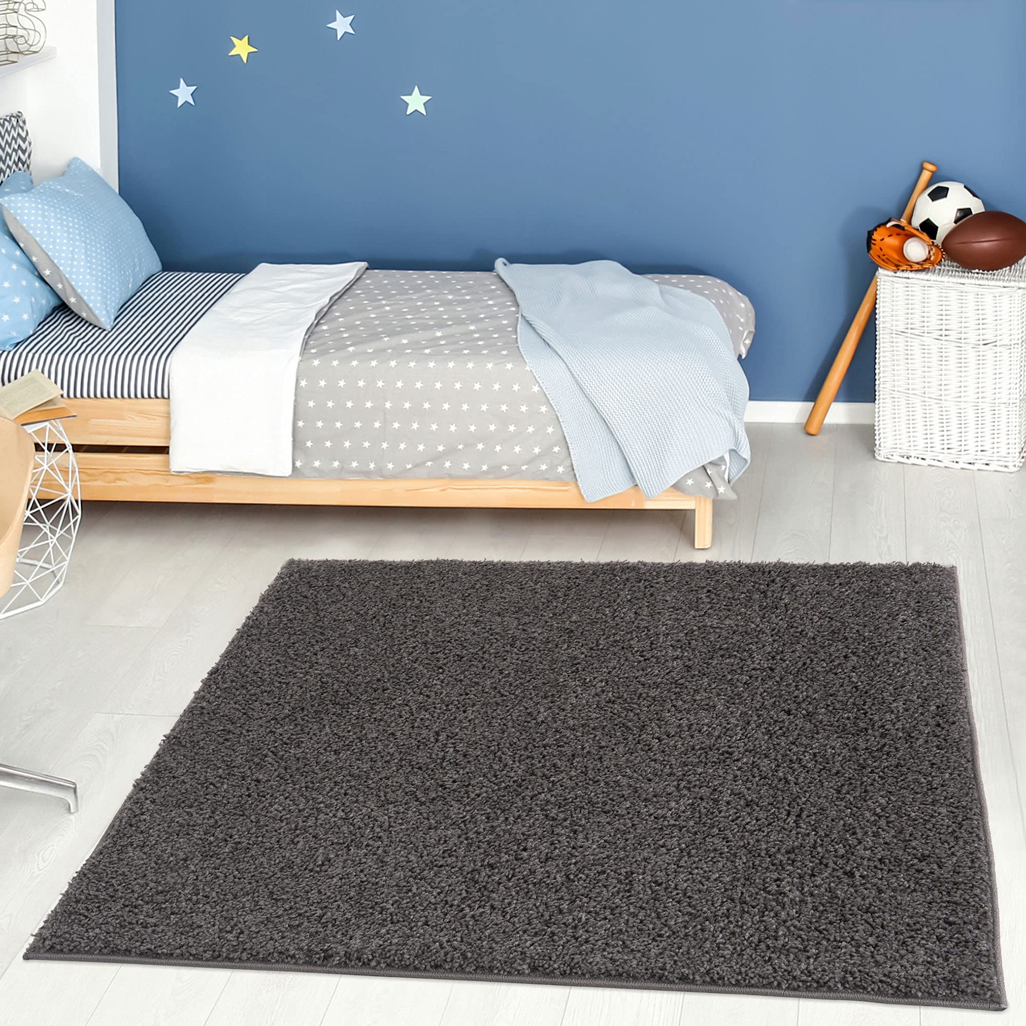 The Rugs Unisex Dark Grey Plain Soft High Pile Shaggy Rugs & Runners Living Room | Size: 120Cm X 120Cm