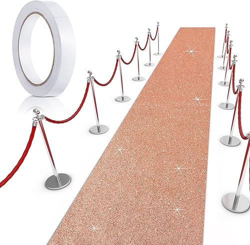 Miniatura 1 de Tatuo Alfombra de pasillo de 55 GSM de grosor con cinta para alfombra para boda, graduación, fiesta, exterior, interior, pasillo (oro rosa