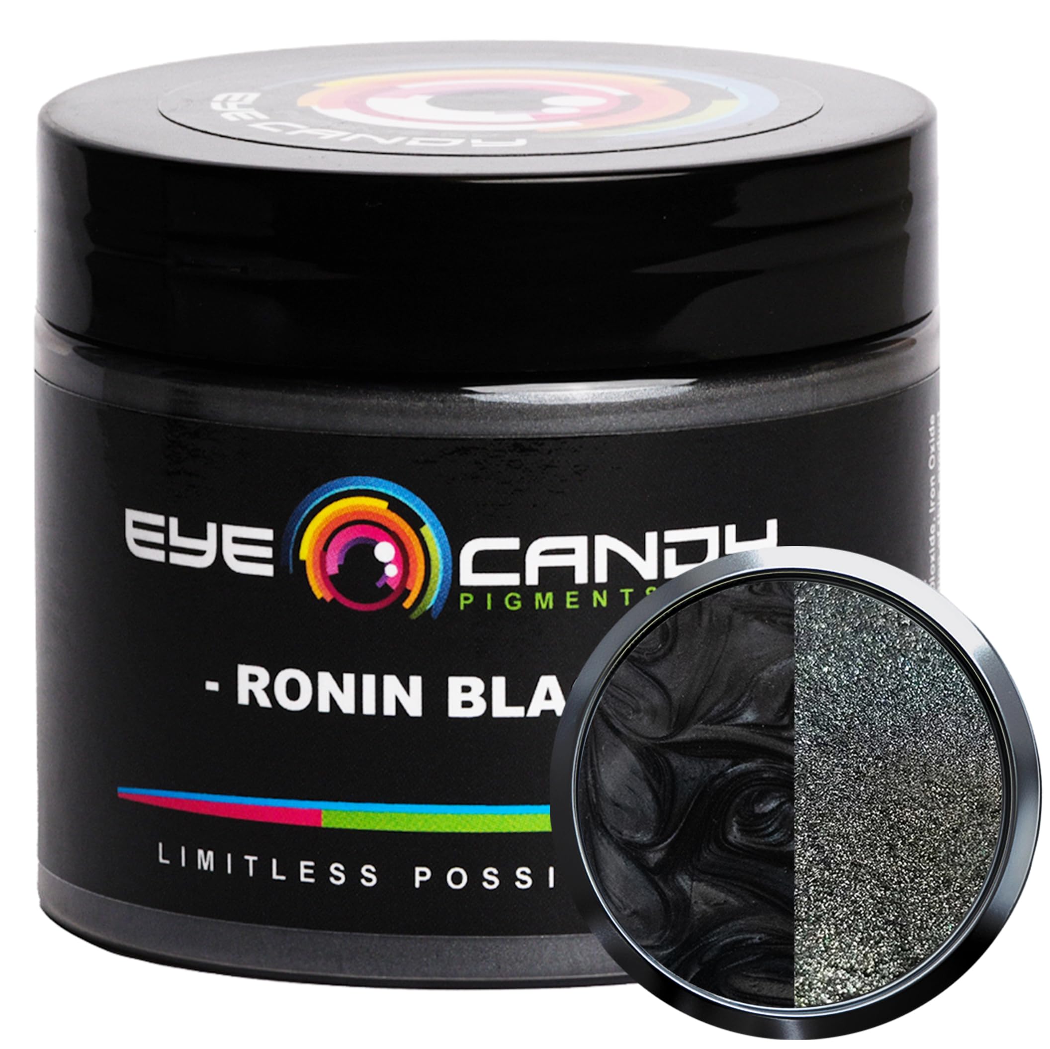 Eye Candy Pigments Premium Black Mica Powder - Ronin Black (50gr) - for Epoxy, Resin, Soap, Paint, Woodworking, Acrylic Pouring, Bath Bombs, Fishing Lures - DIY Arts and Crafts Additive