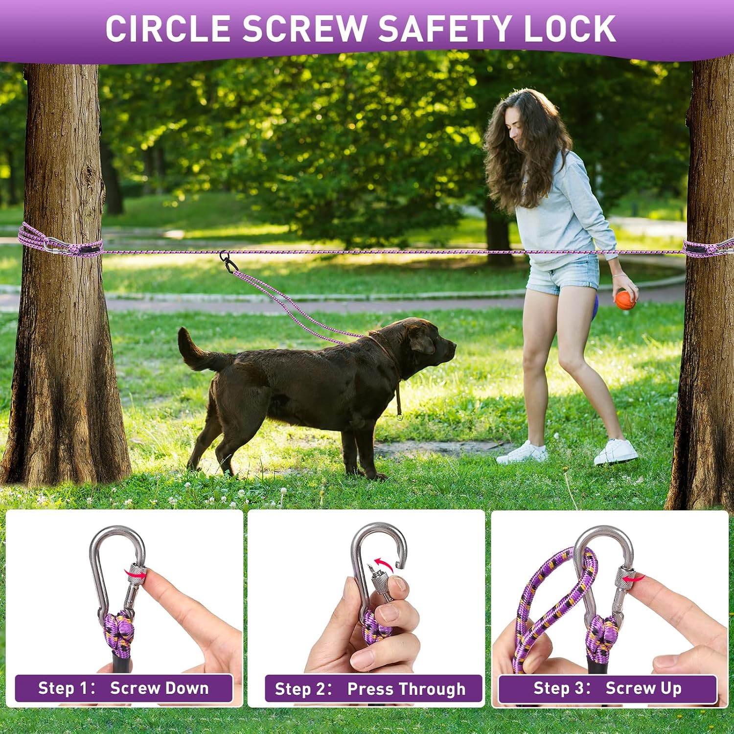 100ft Dog Tie Out Cable Holds 350lbs Dog Runner for Yard Camping Outdoor image 5