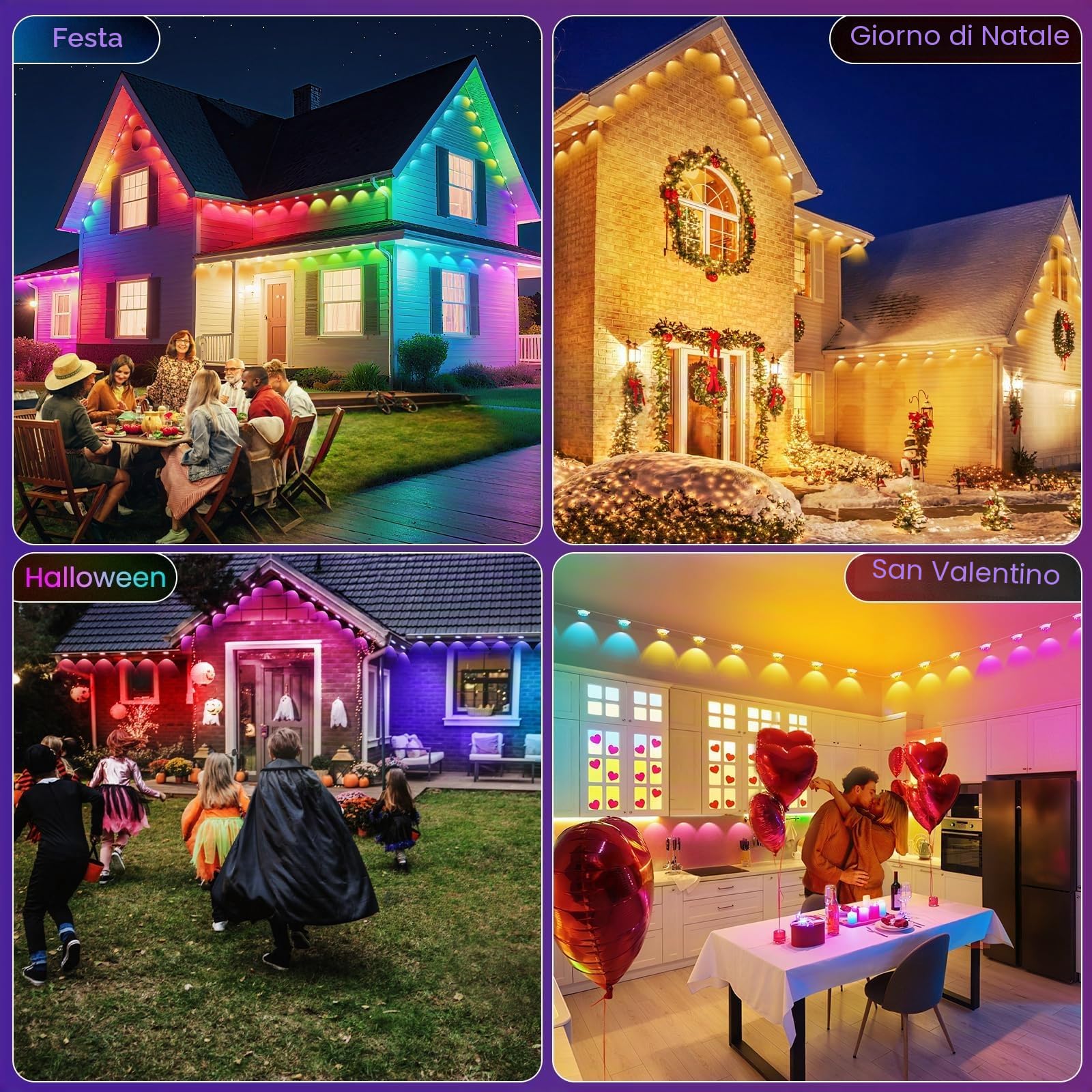 GlobaLink Illuminazione per Esterni 15M, 30 LED Intelligenti LED RGBIC, IP44 Impermeabile, Modalità Musicali con App e Telecomando per Grondaie, Tetti, Giardini