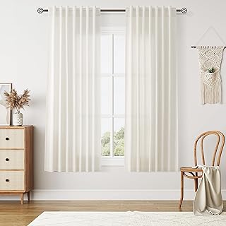 Nanspring Linen Curtains 63 Inches Long Short Curtain 2 Panels for Living Room Semi