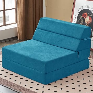 jela Foldable Sofa Bed, Convertible Lounge Chair Floor Couch with Backrest, Fold Out Futon with Washable Miss Fabric Cover for Guest Room, Living Room 83"x33",Teal