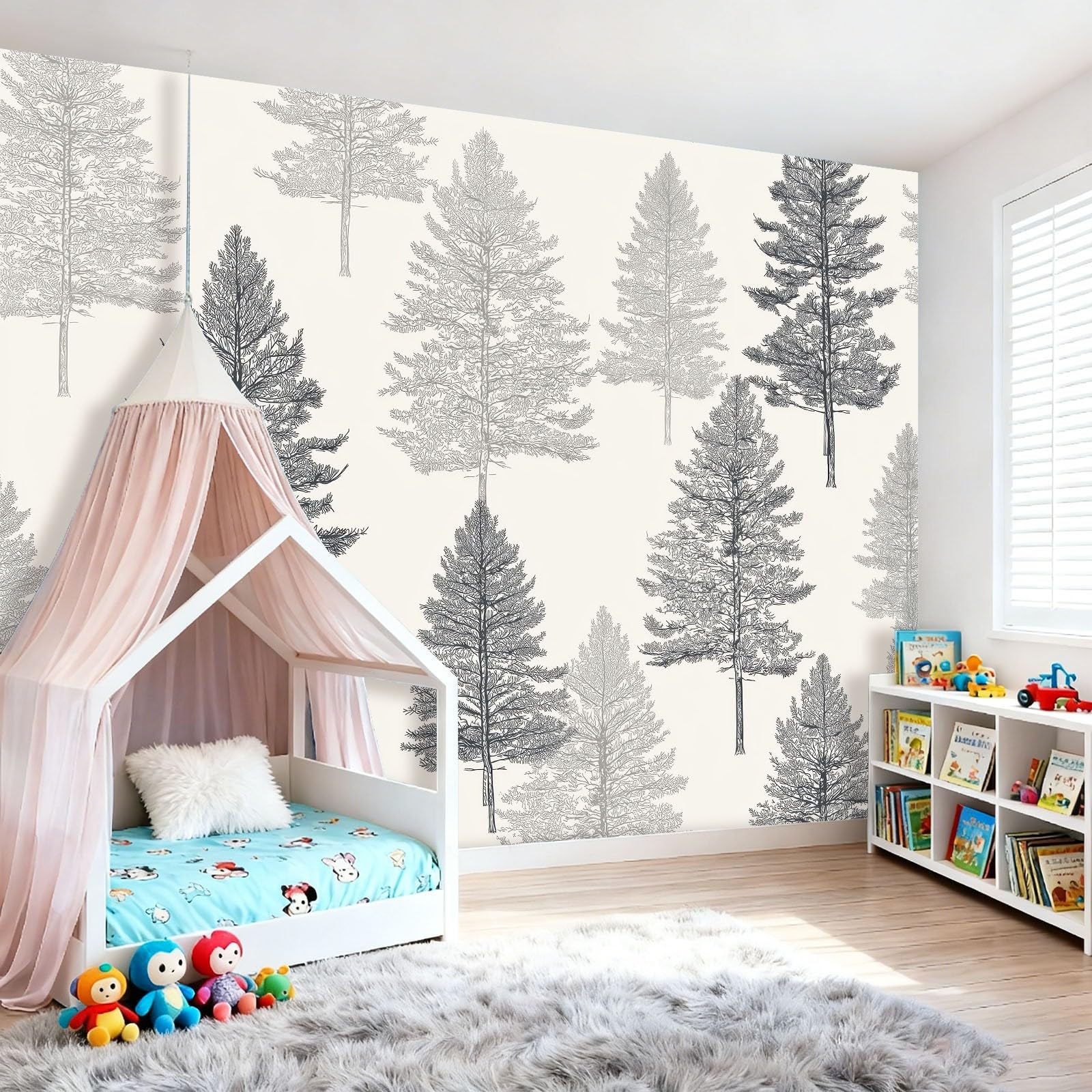 Papel tapiz Líneas de pinos retro Murales Papel Pintado Moderna Decoración 400 x 280 cm Lana Decoración De Pared Sala Cuarto Gris