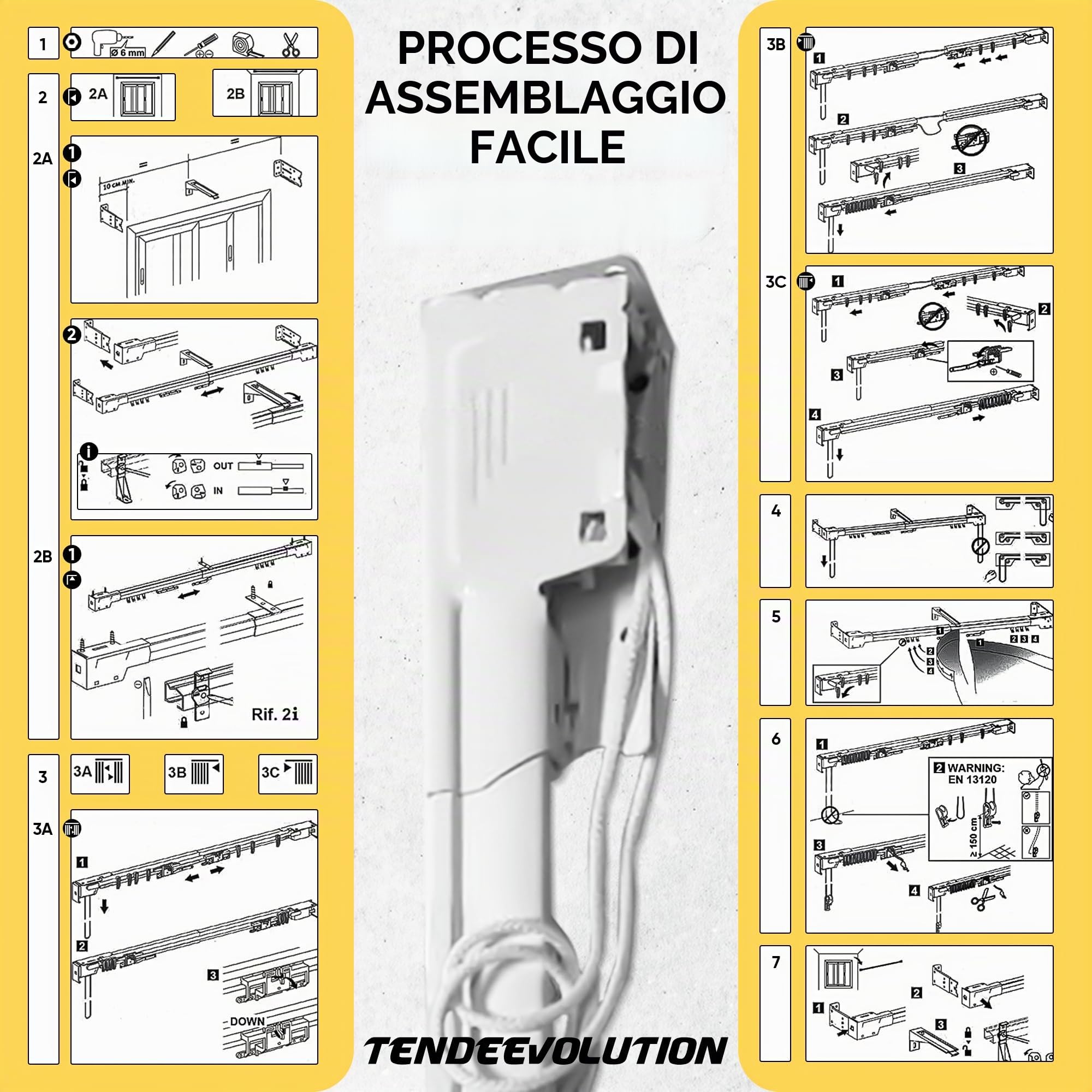 Binario per Tende Estensibile in Alluminio Laccato Bianco, Apertura Personalizzabile con Corda, Binario Tenda Soffitto o a Parete con Supporti, Scorritenda, Riloga per Tende (DA 216 A 400 CM)
