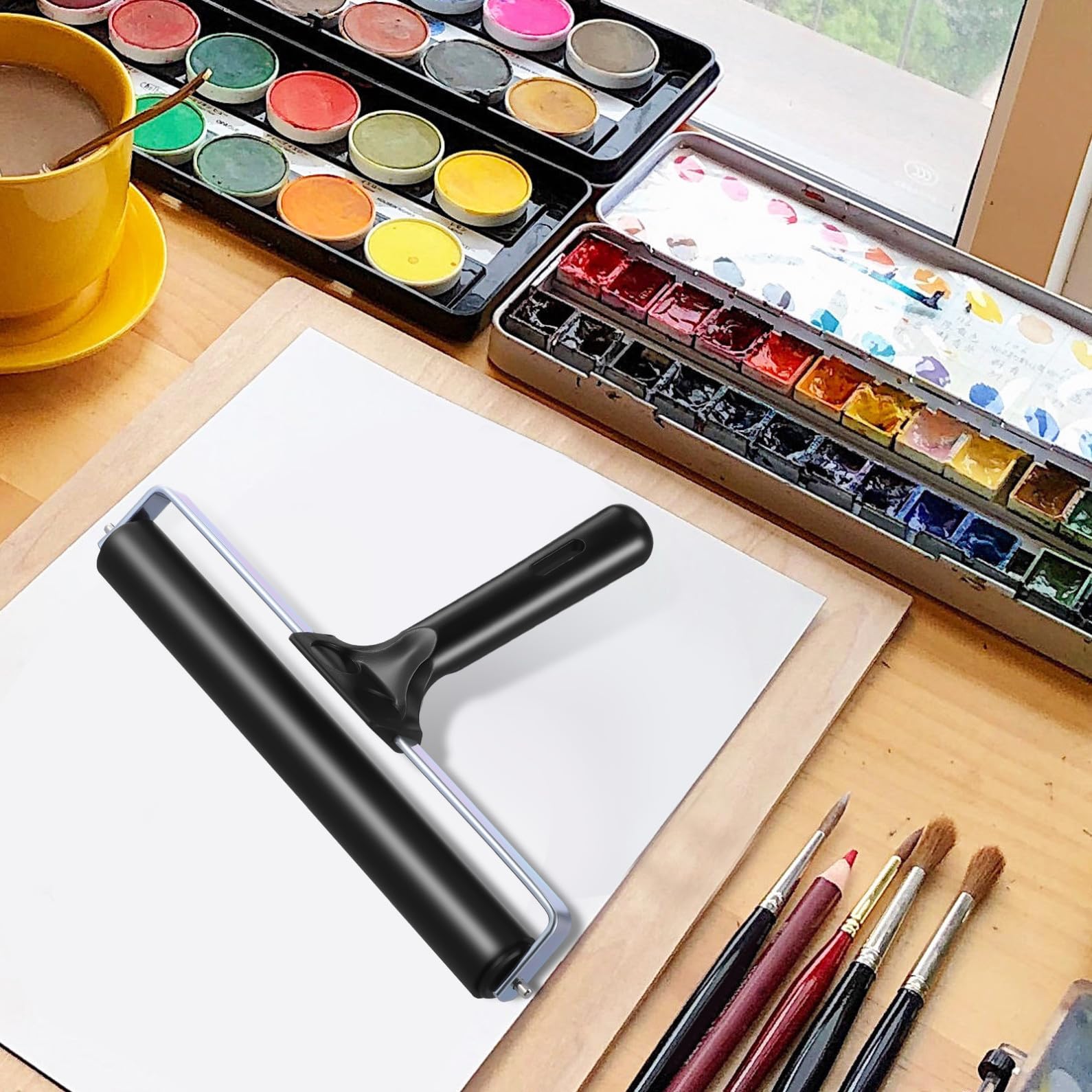 Rodillos de Impresión Reutilizables de Goma Negros, 3 Piezas | 6 Cm, 10cm y 20cm, para Printmaking y Scrapbooking, Ligeros y Fáciles de Usar