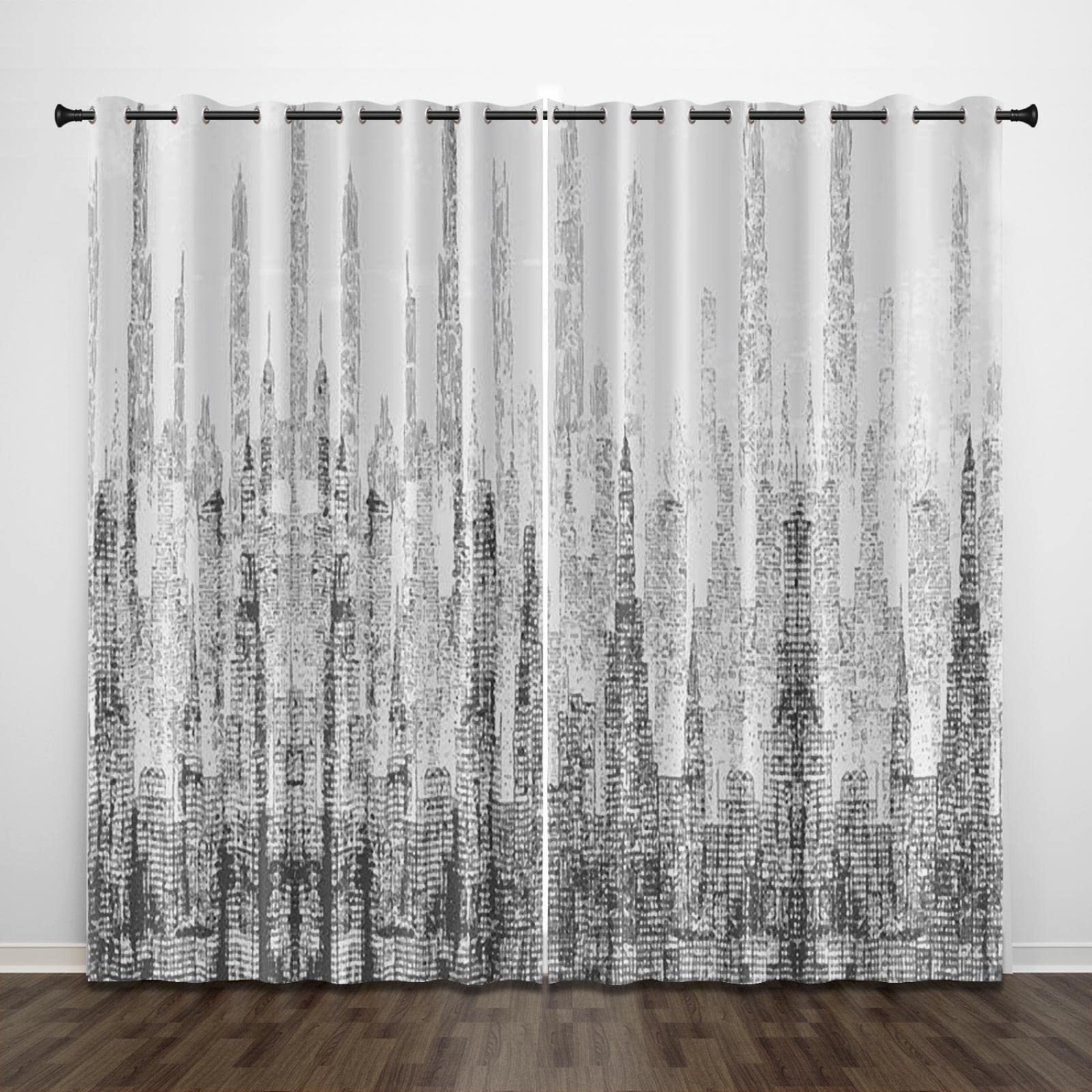 KLZUOPT Exquisite Eyelet Curtains, abstract black and white architecture art 55x63 Inch 3D Printed Curtains, Thermal Insulated Curtains for Boys Bedroom,2 panels