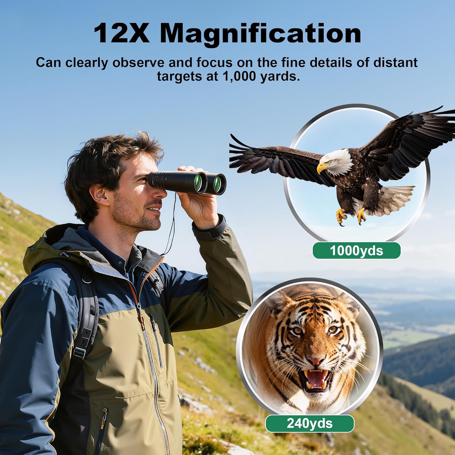 12x50 High Powered Binoculars for Adults, Large View Waterproof Binoculars with Clear Low Light Visionfor Bird Watching Hunting Camping Travel Cruise Hiking Sports Stargazing - Image 4