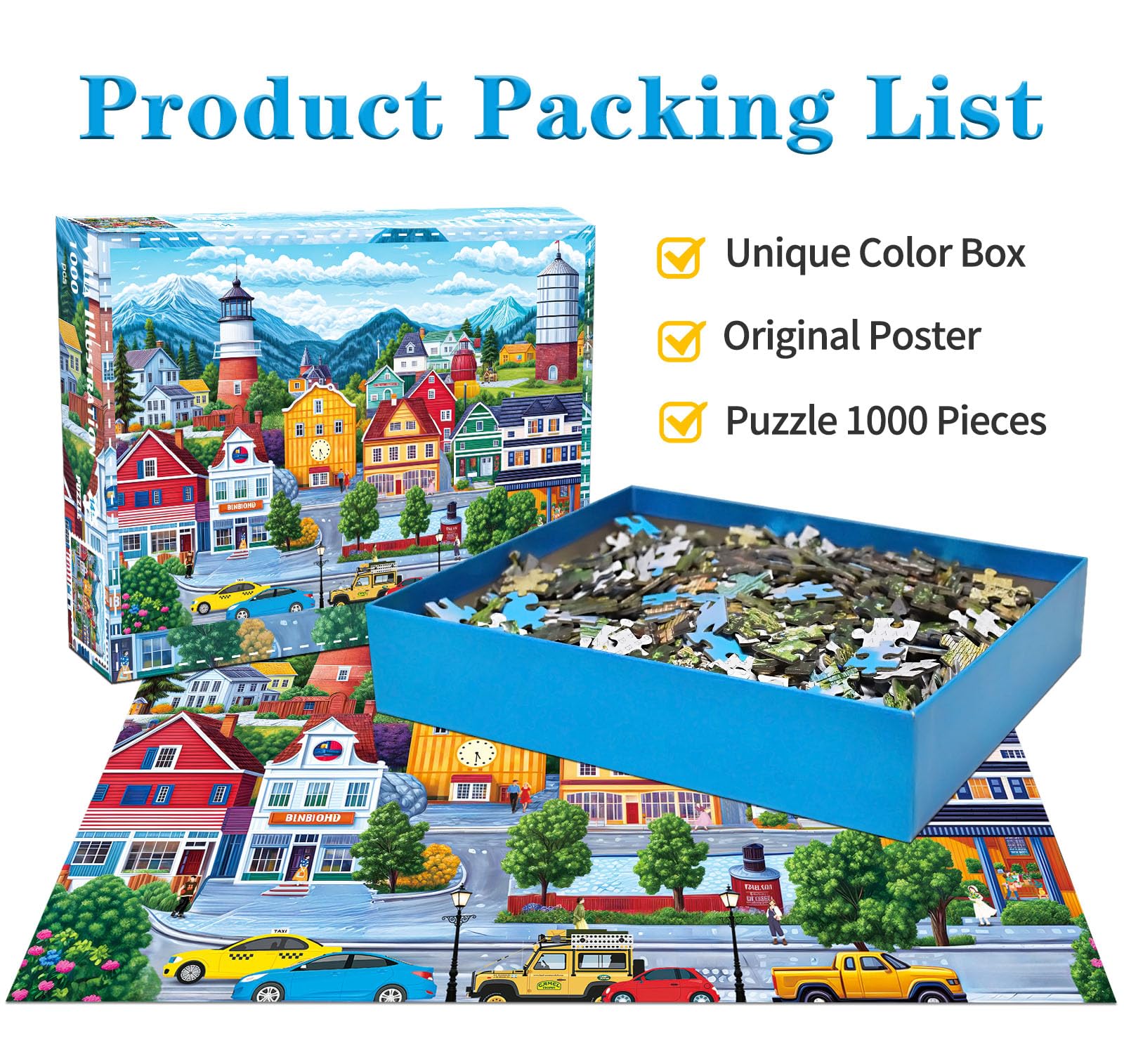 Puzzles 1000 Pieces for Adults jigsaw puzzles for adults-Colorful Houses & Town Charm-1000 Piece Puzzle Classic Educational Games Beautiful Decoration Puzzle - Image 2