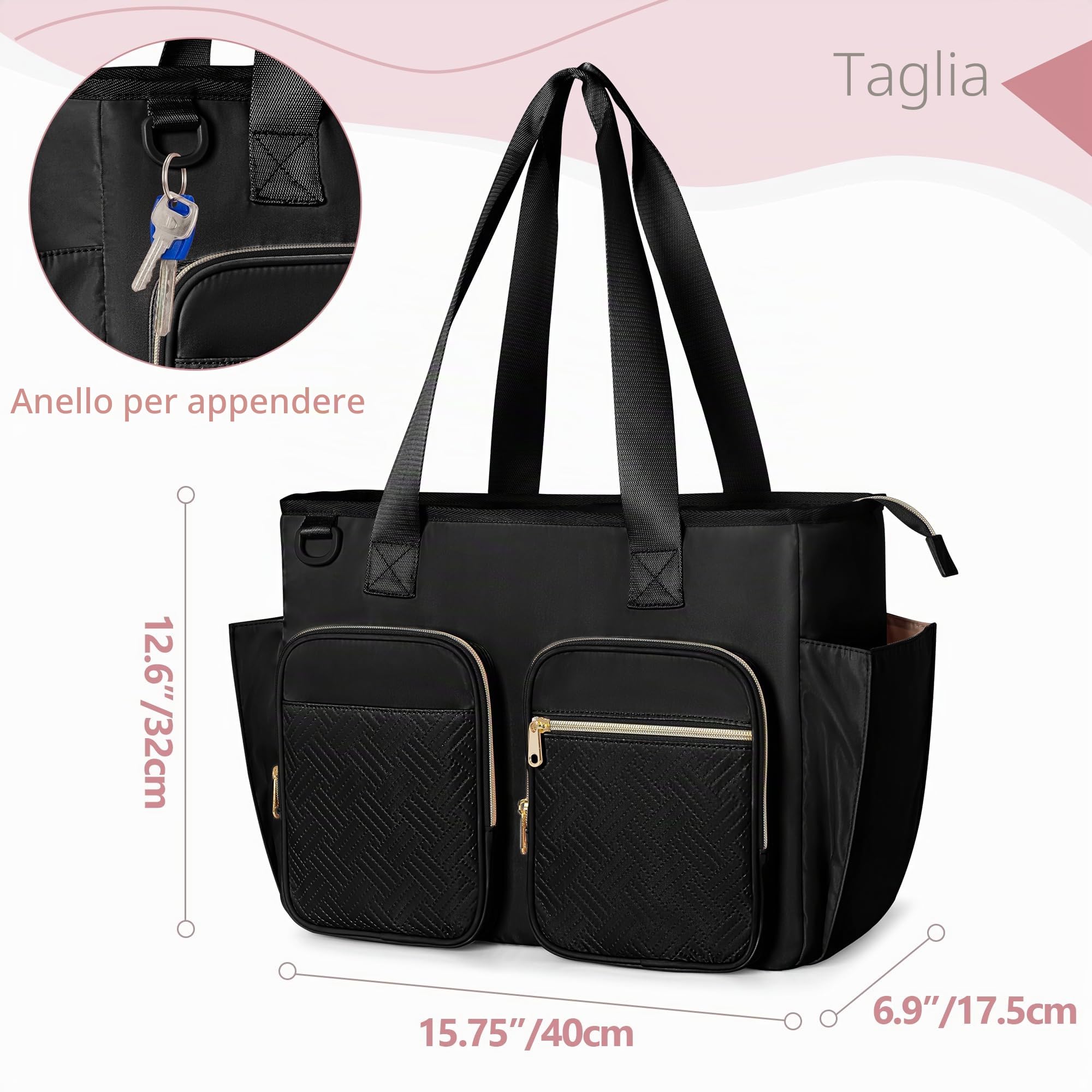 Borsa per Insegnanti con Scomparto per Laptop, Grande per Lavoro Femminile e Forniture, Nera (Borsa Vuota)