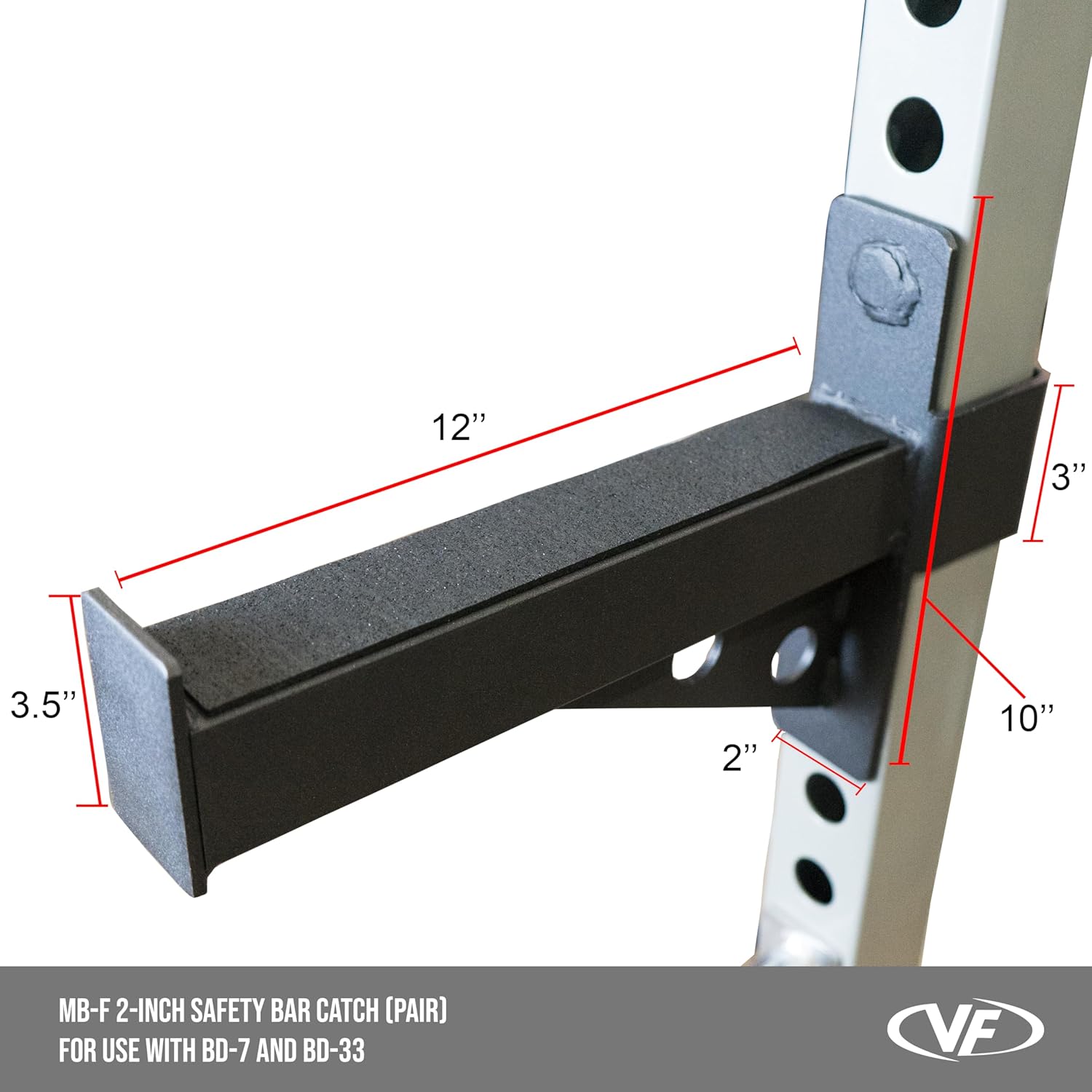 Valor Fitness Power Rack Safety Bar Extension Accessory Set for 2x2 Inch Frame with 1 Inch Hole - Fits Compatible Valor Power Racks - Home Gym Equipment