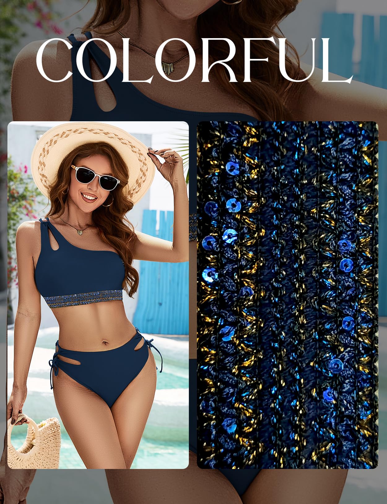 Zilcremo Bikini monospalla, costume da bagno in due pezzi | design ritagliato, monospalla, taglio asimmetrico, taglio medio, spalline regolabili, per spiaggia e piscina