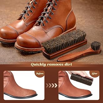 2 Pcs Horsehair Shoe Brush Kit Polishing Daubers Applicators Leather Care Brushes Shine Cleaning Cloth with Case(Shoe Brush Set G)