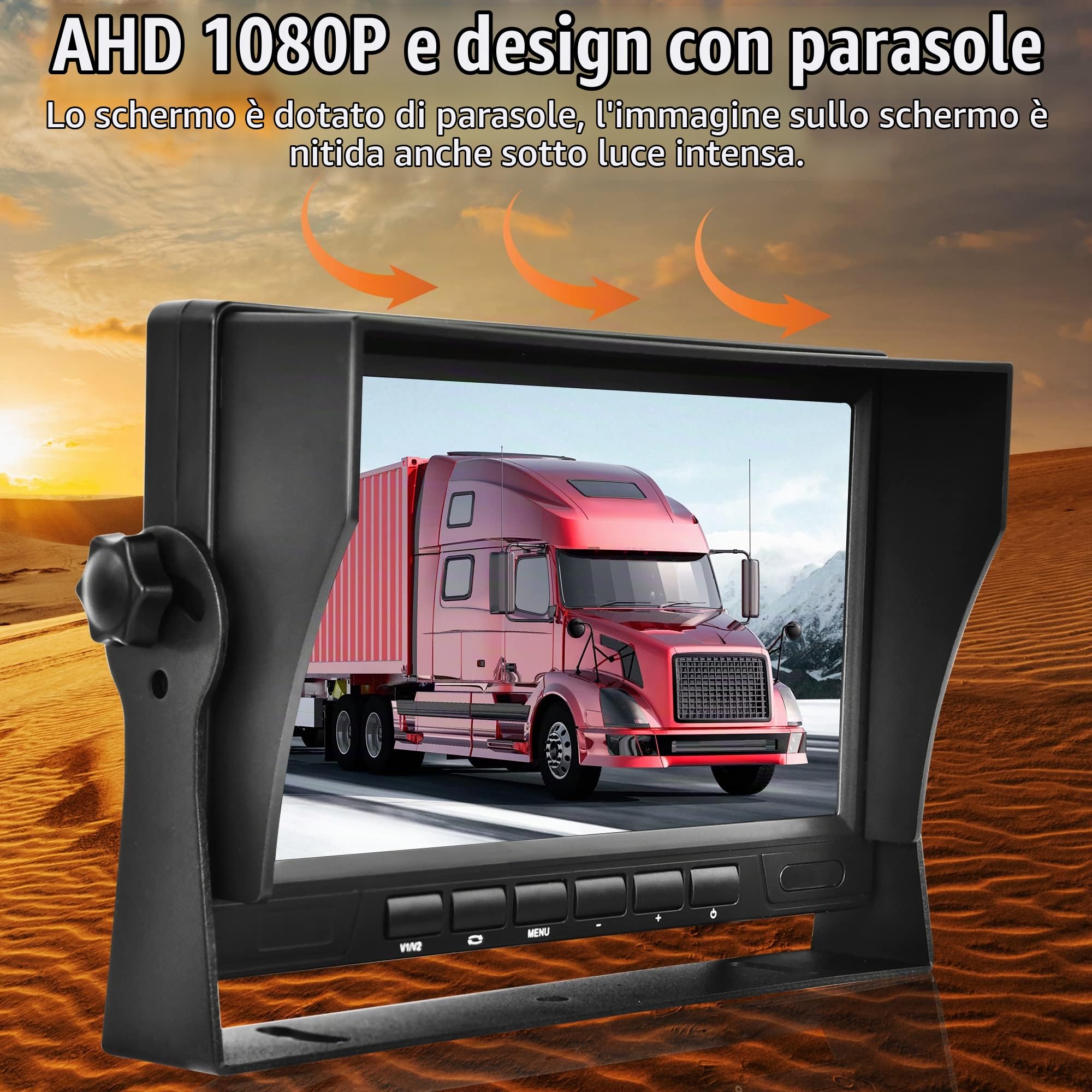 Rimoody Retrocamera Auto AHD 1080P 7 Pollice LCD Schermo Monitor Telecamera Retromarcia IP69 Impermeabile Telecamera Posteriore Visione notturna con 15m cavo per Camion/Camper/Furgone/Rimorchio