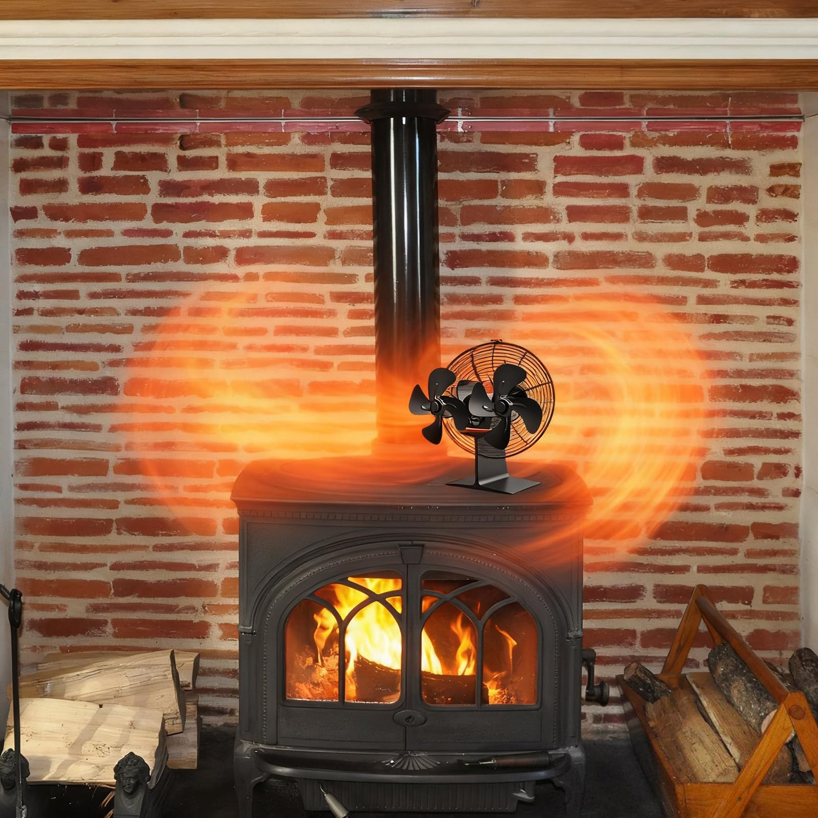 Ventilador de chimenea de cabeza para estufa de leña, sin electricidad, accesorios de estufa de leña con calefacción para quemadores de leña, distribución eficiente del calor