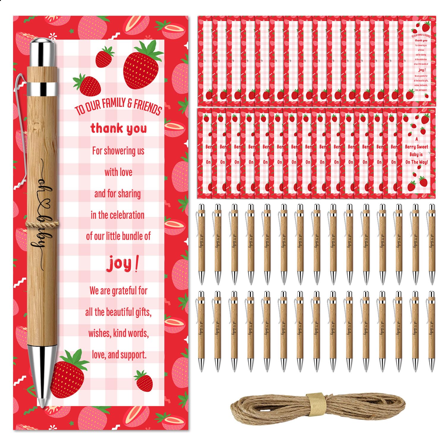 Toerifer 30 Pcs Baby Shower Gifts, Baby Shower Favors for 30 Guest Set Included Bamboo Pens Greeting Thank You Cards, Gender Reveal Souvenirs Prizes,