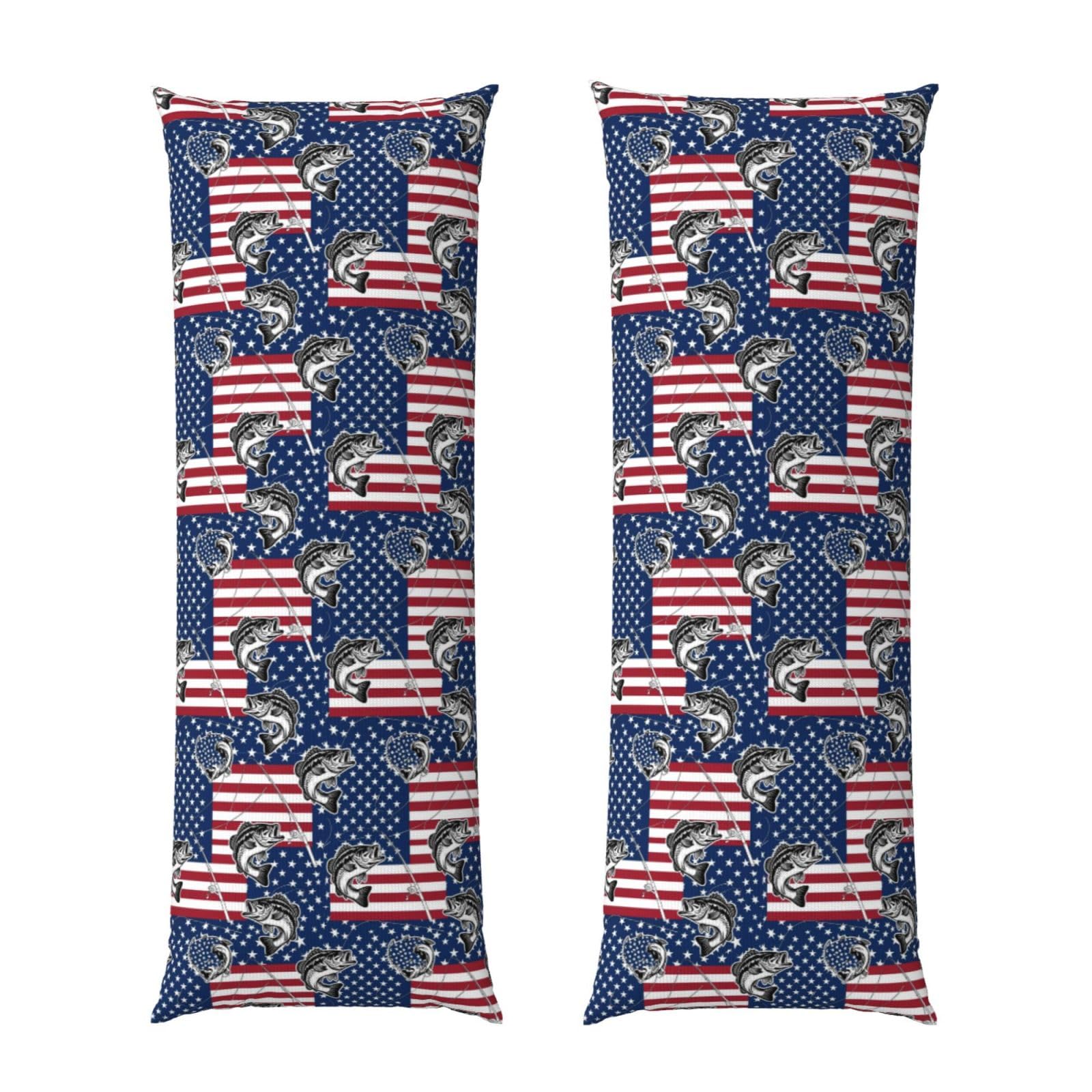 Body Pillowcase 20x54, American Bass Fishing Lure Flag, Plush Velvet Pillow Cover with Zipper, Cozyffy Rectangular Cushion Case for Couch Bed Home Hotel