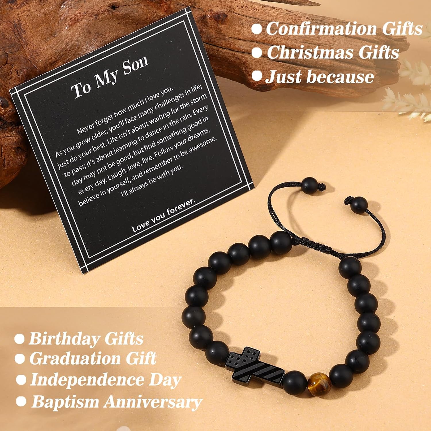 Men's Cross Bracelet Gifts for Teen Boys American Flag Cross Beads Bracelet Inspirational Christian Religious Christmas Valentine Gifts Jewelry Gifts for Boys Kids Teens Men Grandson Son - Image 4