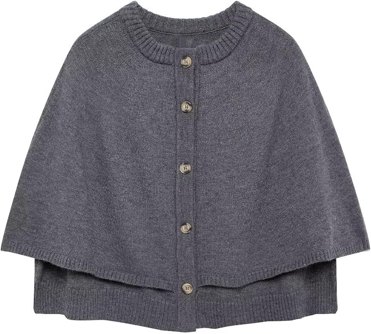 HOULENGS Women's Round Neck Shawl Cardigan Sweater Casual Button Down Cropped Knit Cape Coat Fall Trendy Sweater Jacket