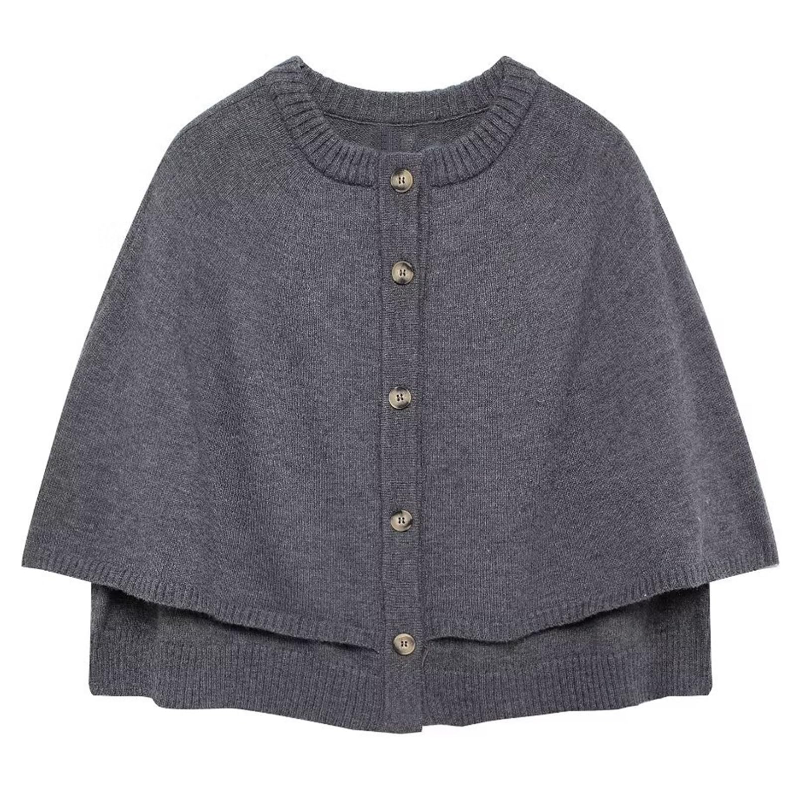 houlengs Women's Round Neck Shawl Cardigan Sweater Casual Button Down Cropped Knit Cape Coat Fall Trendy Sweater Jacket-picture-10