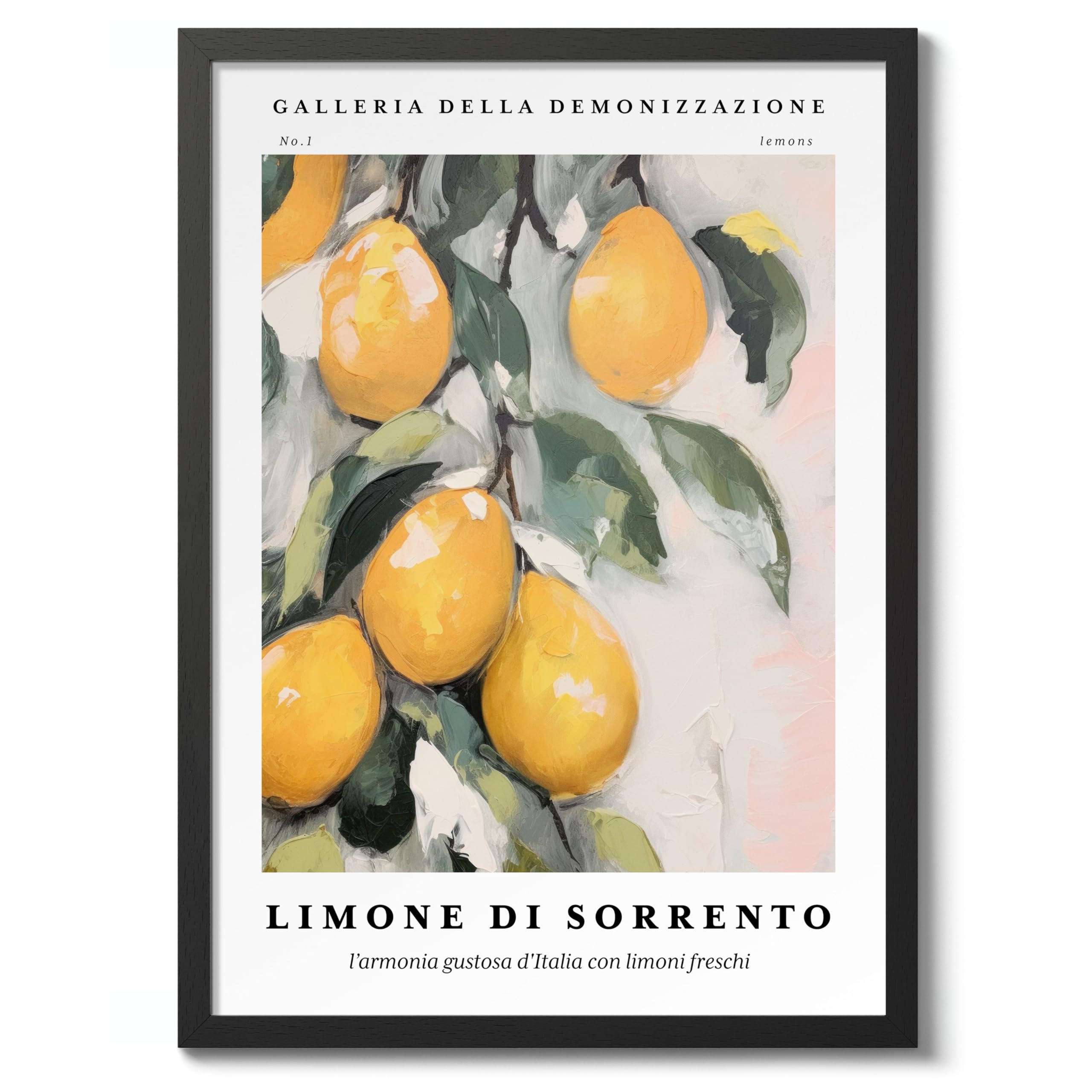 Lemons - Sorrento Minimalist Abstract Poster Colorful Floral Prints Aesthetic Painting Modern Bedroom Bathroom Wall Decor, Archival Matte, A5 (Black Frame) - 21x14.8cm