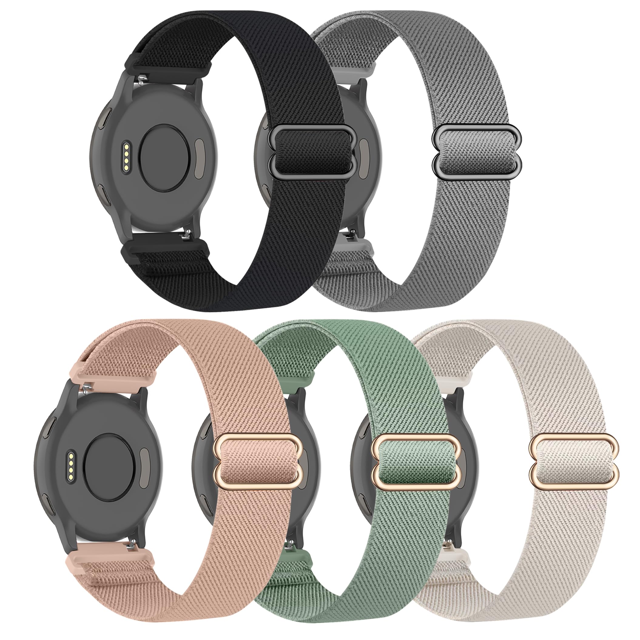 5 Pack Stretchy Nylon Watch Bands Compatible with Garmin Venu 3S/2S/Forerunner 265S,18mm Loop Elastic Fabric Adjustable Sport Strap for Garmin Vivoactive 4S/Forerunner 255S/255S Music Women Men