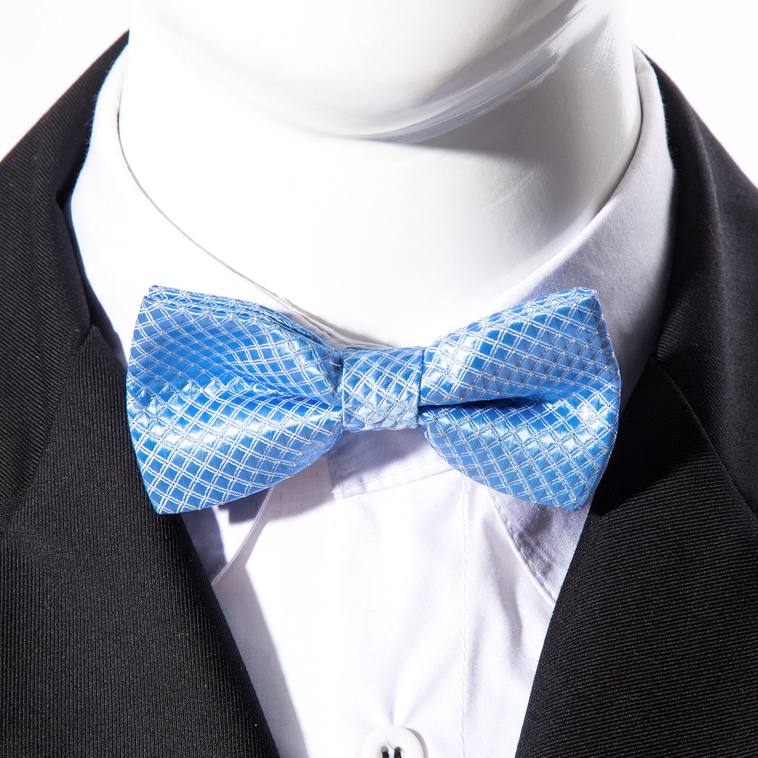 DonDon pajarita noble para niños chico - combinada y ajustable 9x 4,5 cm - de color azul - brillada con argénteo puntos