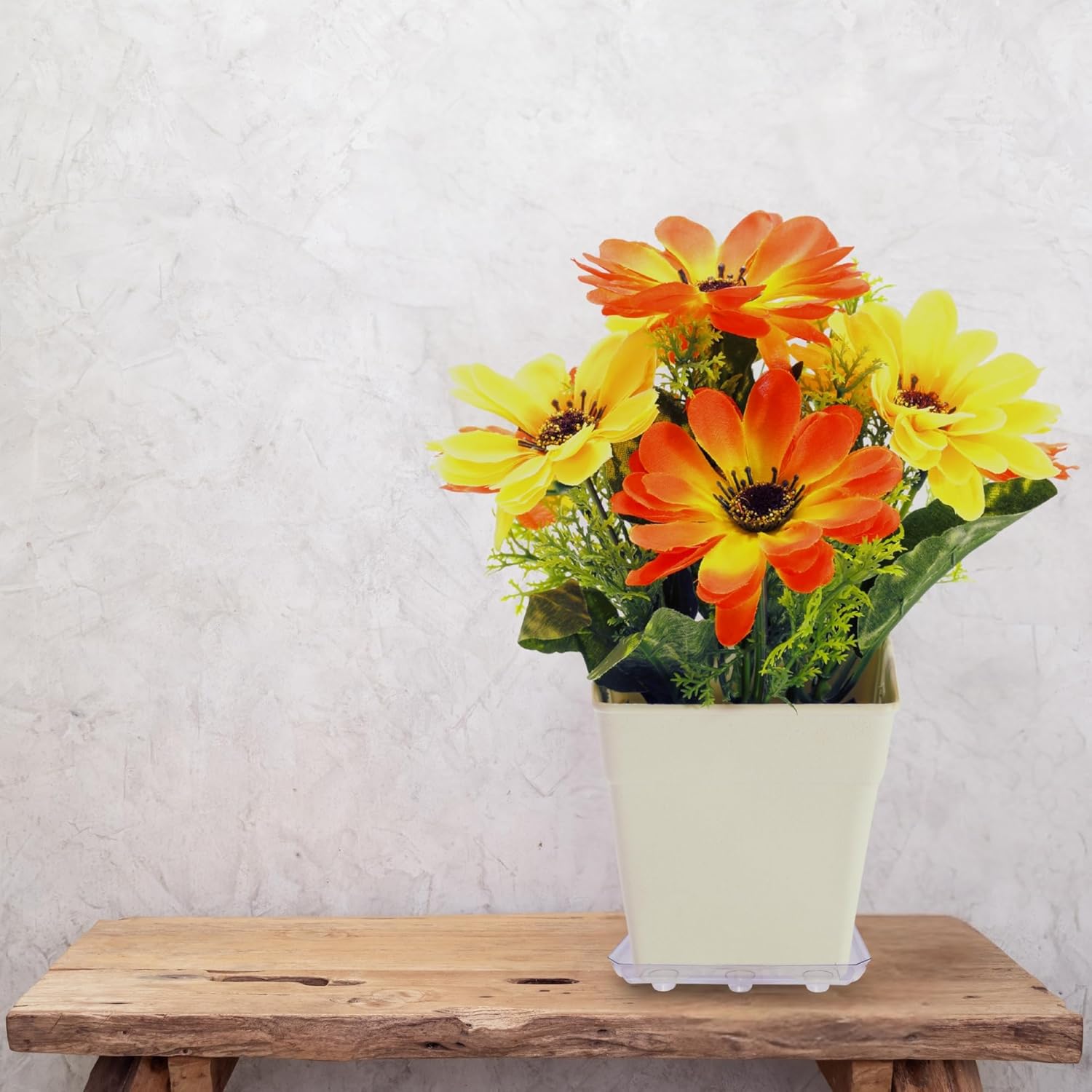 Curtis Wagner Plastics Designer Series Plant Saucer (5-Pack) - Clear, Square (Diameter: 7.75" Base, 10" Top, 1.62" Depth) Thick Plastic Plant Drip Trays - Used as Indoor Pot/Outdoor Plant Saucers