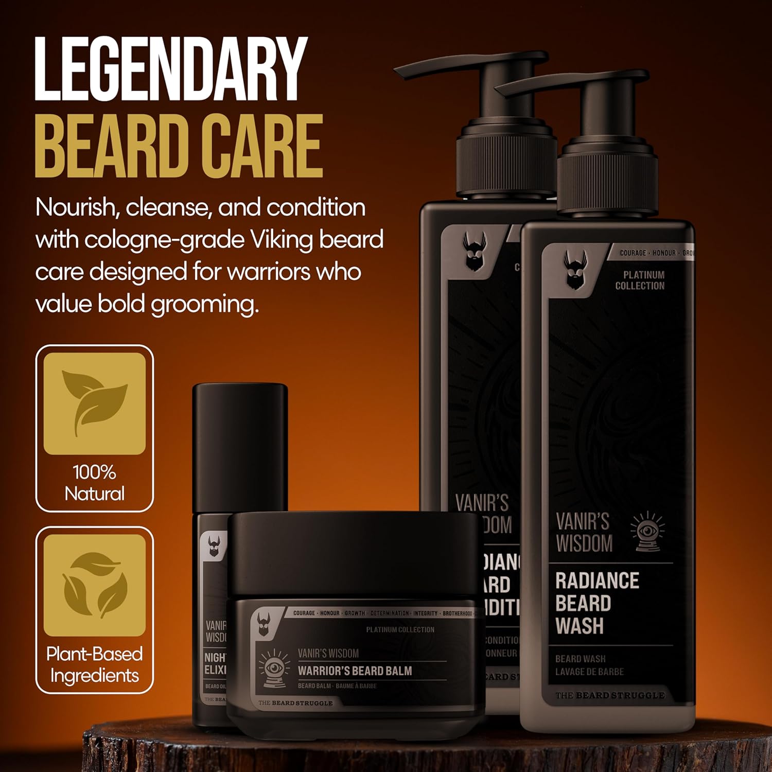 The Beard Struggle Beard Growth Kit for Men Essential Kit with Balm, Oil, Wash & Conditioner - Grooming Kit for Men - Platinum Collection - Vanir's Wisdom