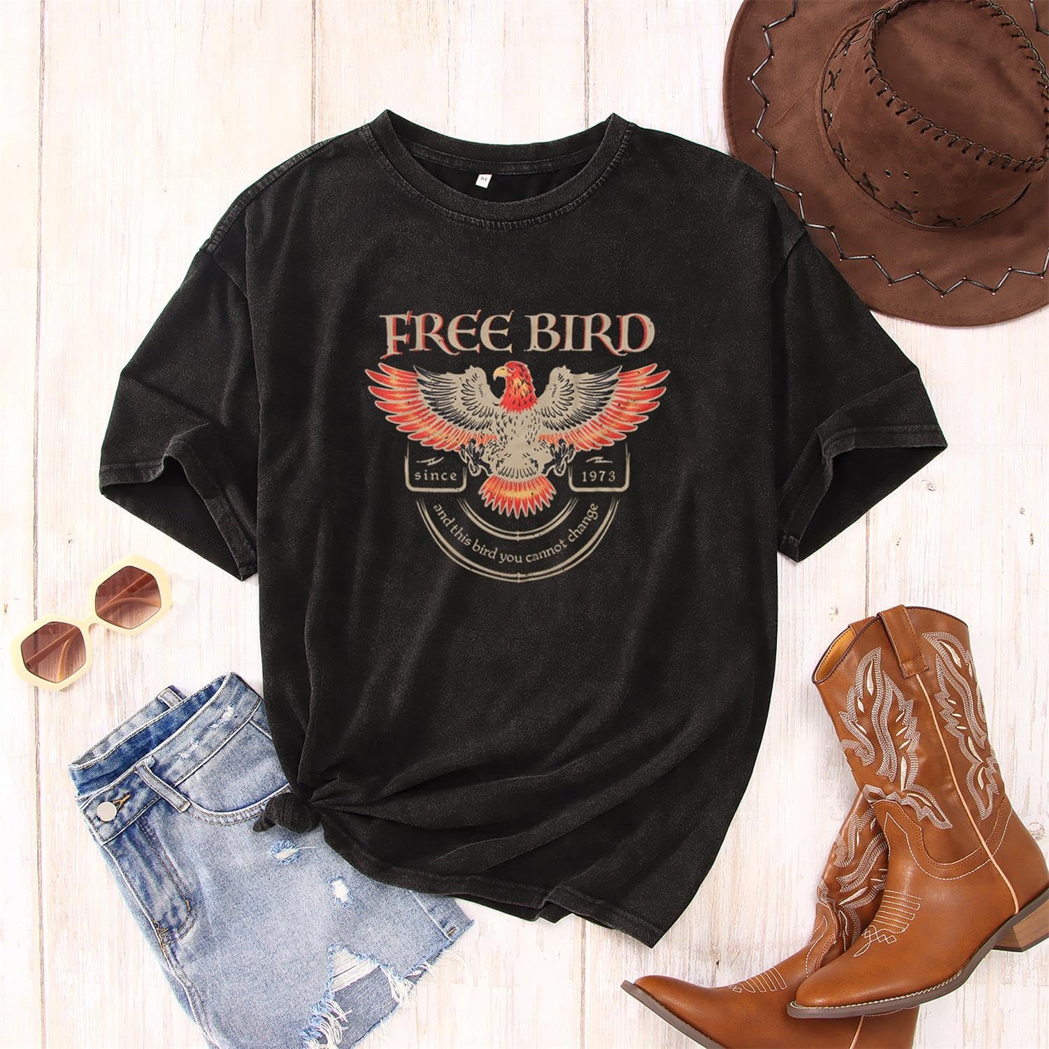 Vintage Rock Band Tshirts Women Retro Free Bird Western Graphic Tees Country Music Shirts Casual Short Sleeve Tops - Image 7
