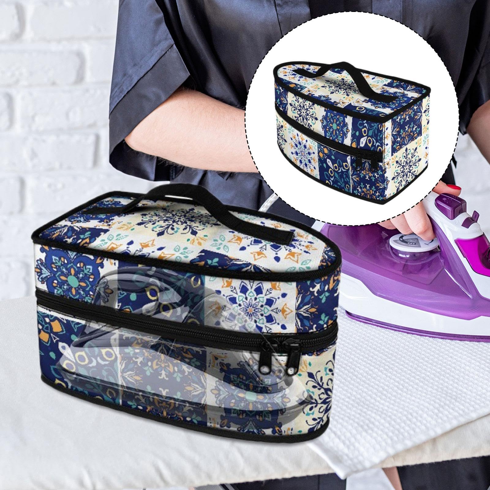Borsa porta ferro da stiro con manico, pratica e multiuso, con chiusura a cerniera, per viaggi di lavoro all'aperto e al chiuso, Blu E Bianco