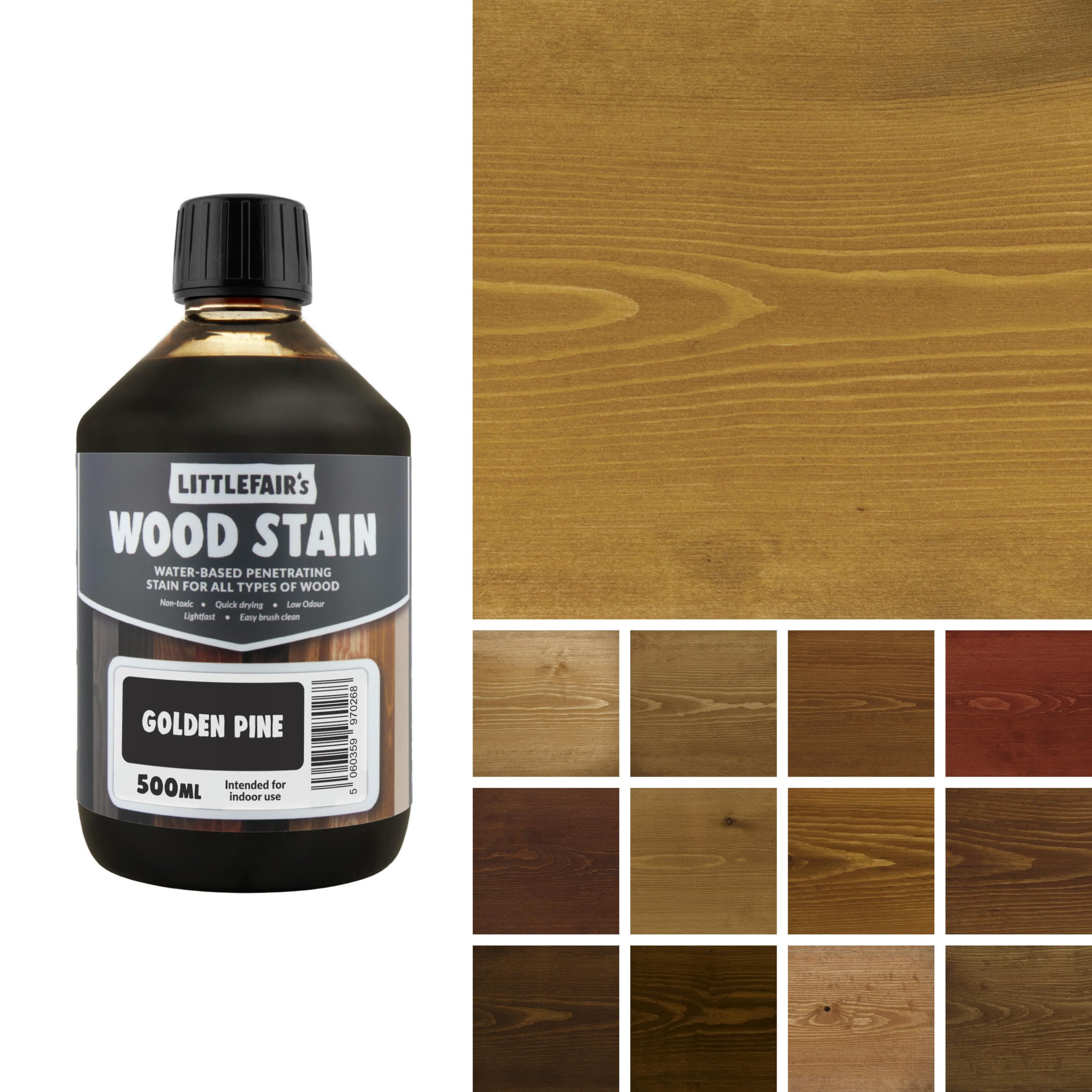 Littlefair's Golden Pine Wood Stain Water-Based - (Golden Pine) – Non-Toxic, Eco-Friendly & Quick Drying - Easy-To-Apply, Concentrated Formula For All Wood Types – 500Ml