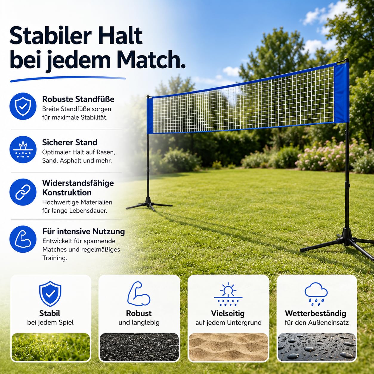 Rete da badminton pieghevole da 3,1 m, con supporto regolabile in altezza 107/105/150 cm e borsa per il trasporto, rete sportiva per volano, tennis, pallavolo o beach volley, rete in nylon, facile da