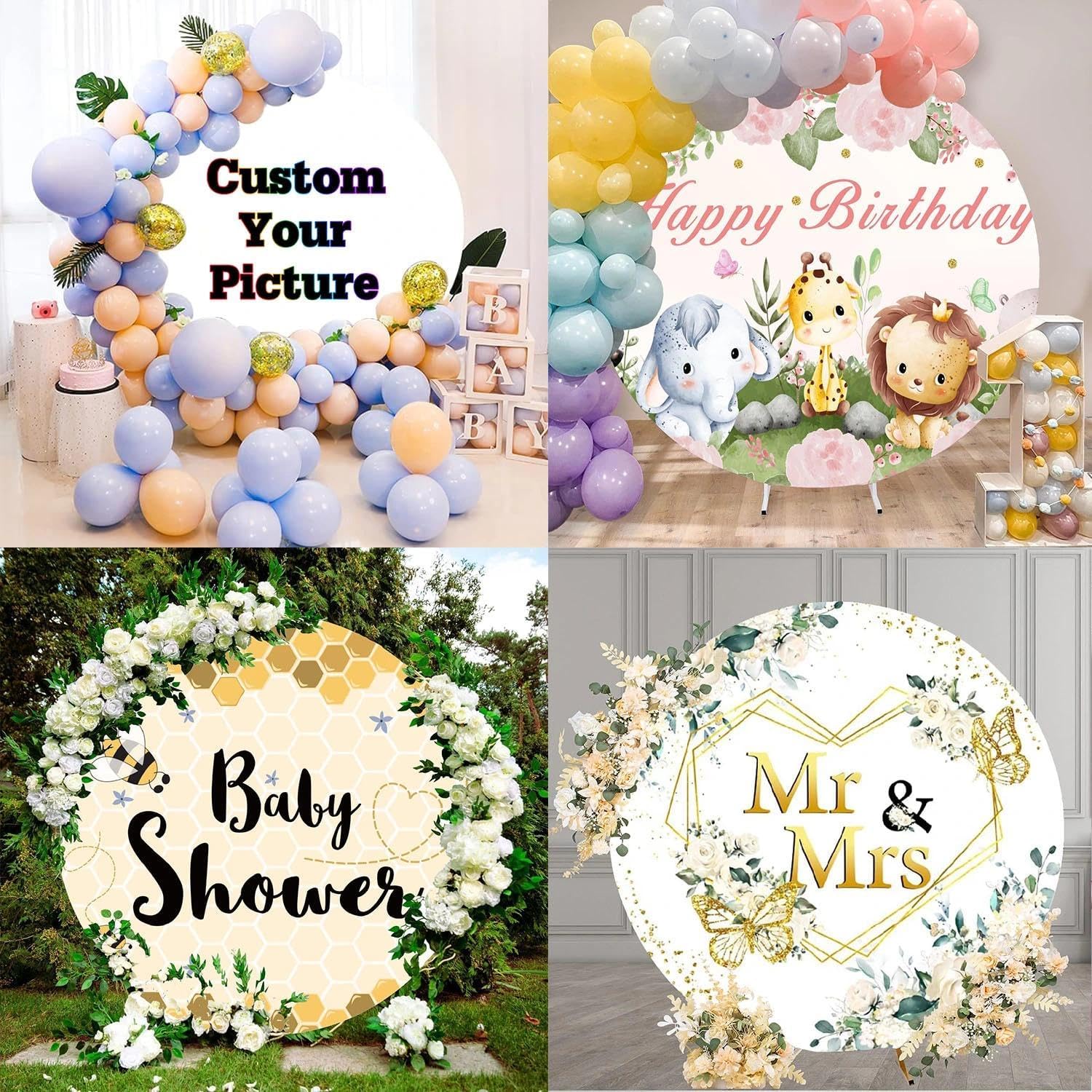 200cm Individueller runder Hintergrund, personalisierte Bogenkreisabdeckung, individualisieren Sie Ihre Fotokabine, geeignet für Babyparty, Geburtstag, Hochzeit, Party, Dekoration | Personalisierter Fotohintergrund für Babyparty, Geburtstag, Hochzeit, Par